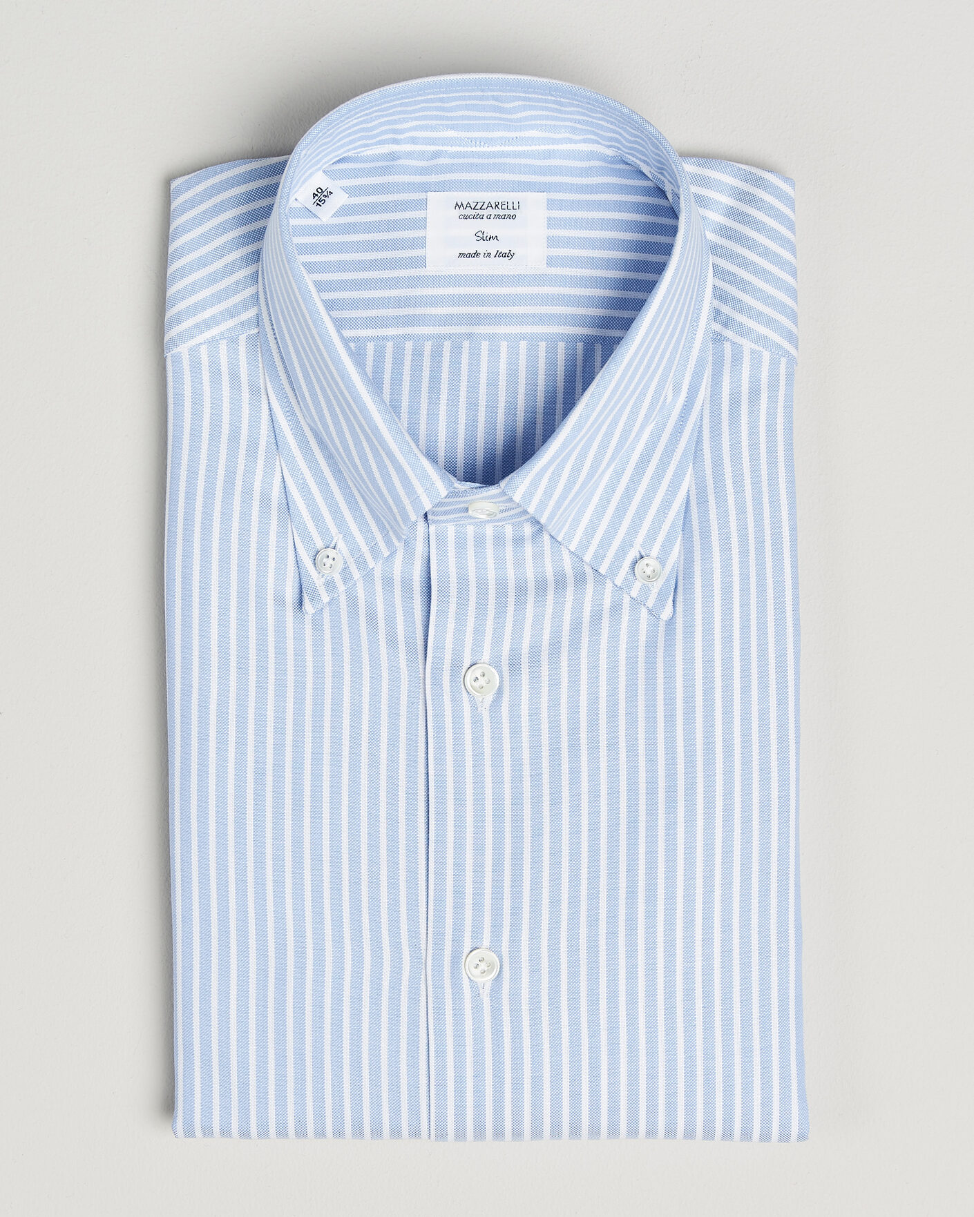 Men | Shirts | Mazzarelli | Soft Oxford Button Down Shirt Light Blue Stripe