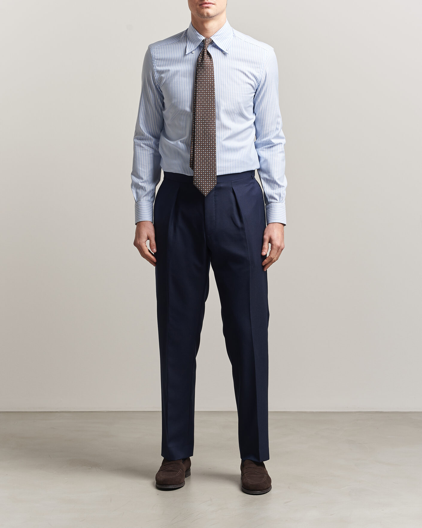 Men | Shirts | Mazzarelli | Soft Oxford Button Down Shirt Light Blue Stripe