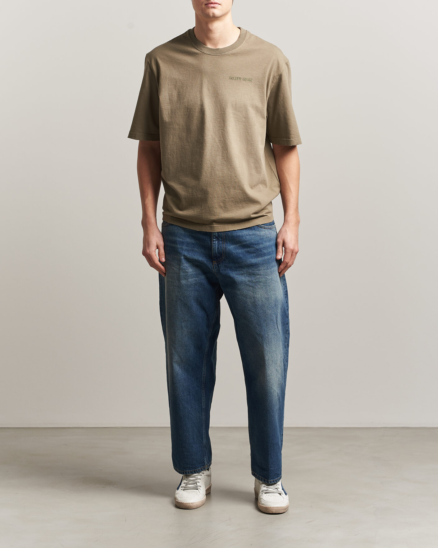 Men | T-Shirts | Golden Goose | Journey Dyed Cotton T-Shirt Washed Beige