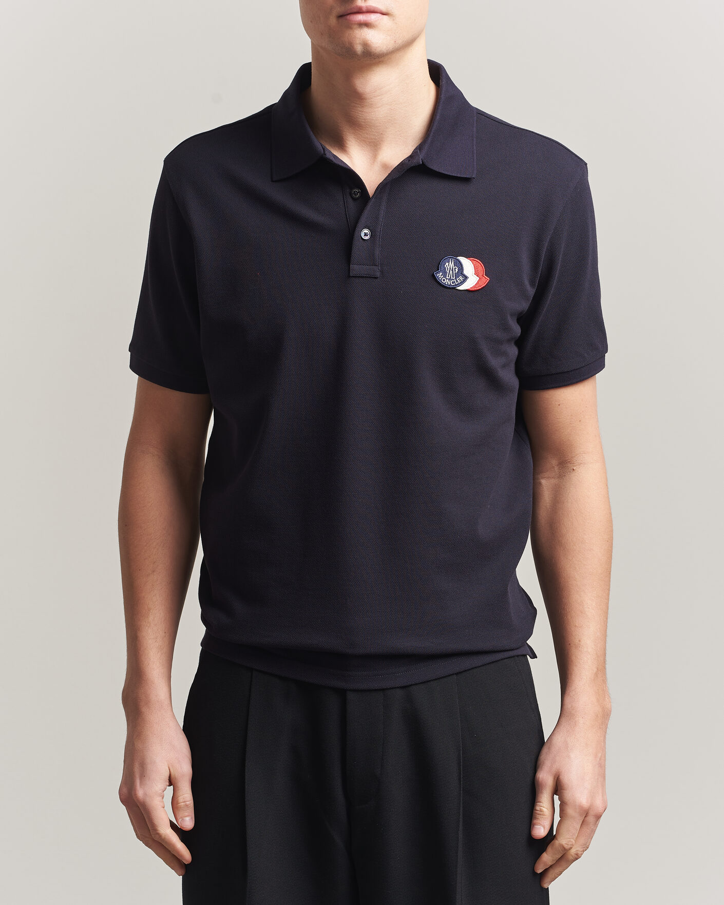 Moncler Contrast Rib Polo Navy at CareOfCarl.com