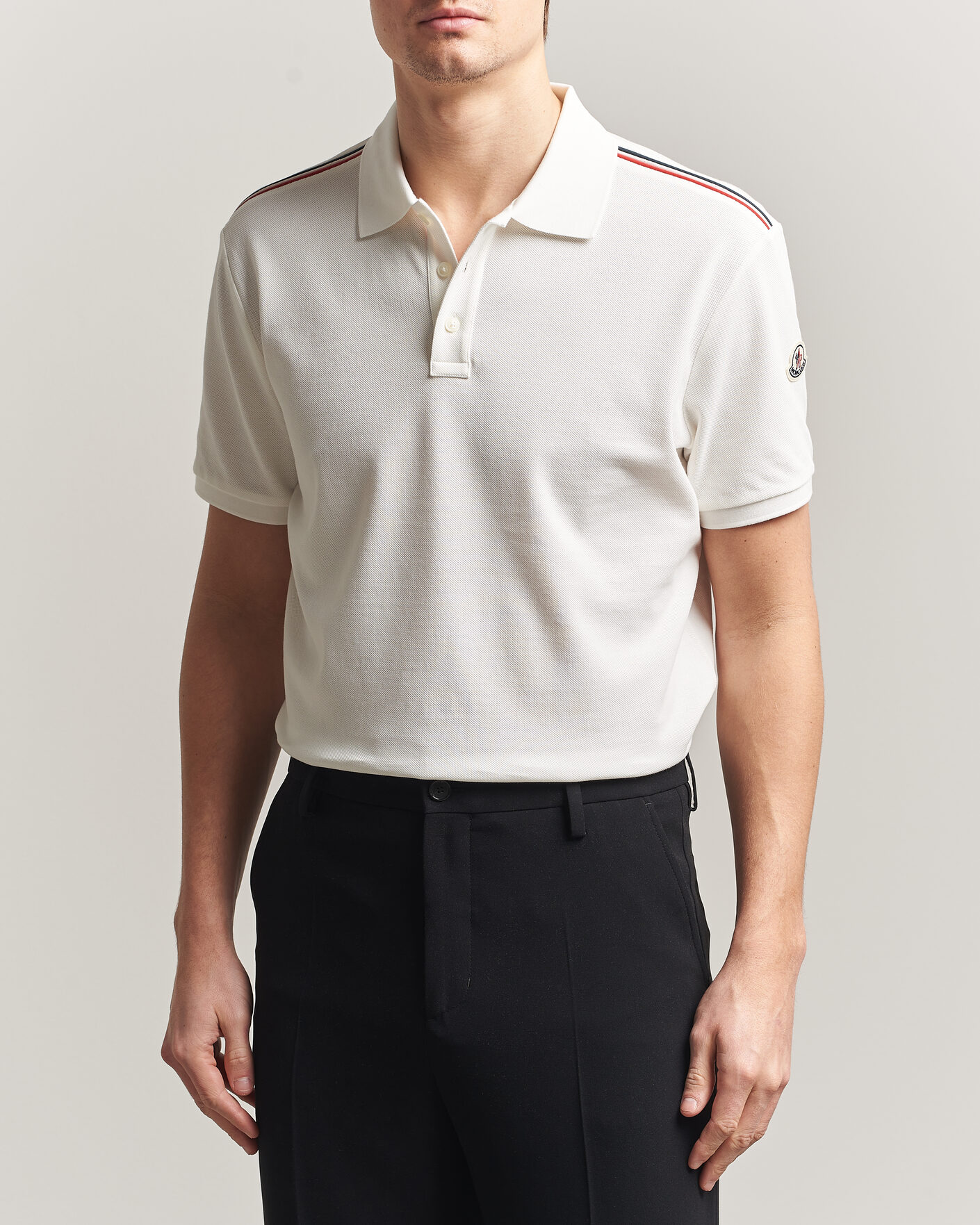 Men | Polo Shirts | Moncler | Tricolore Shoulder Polo White
