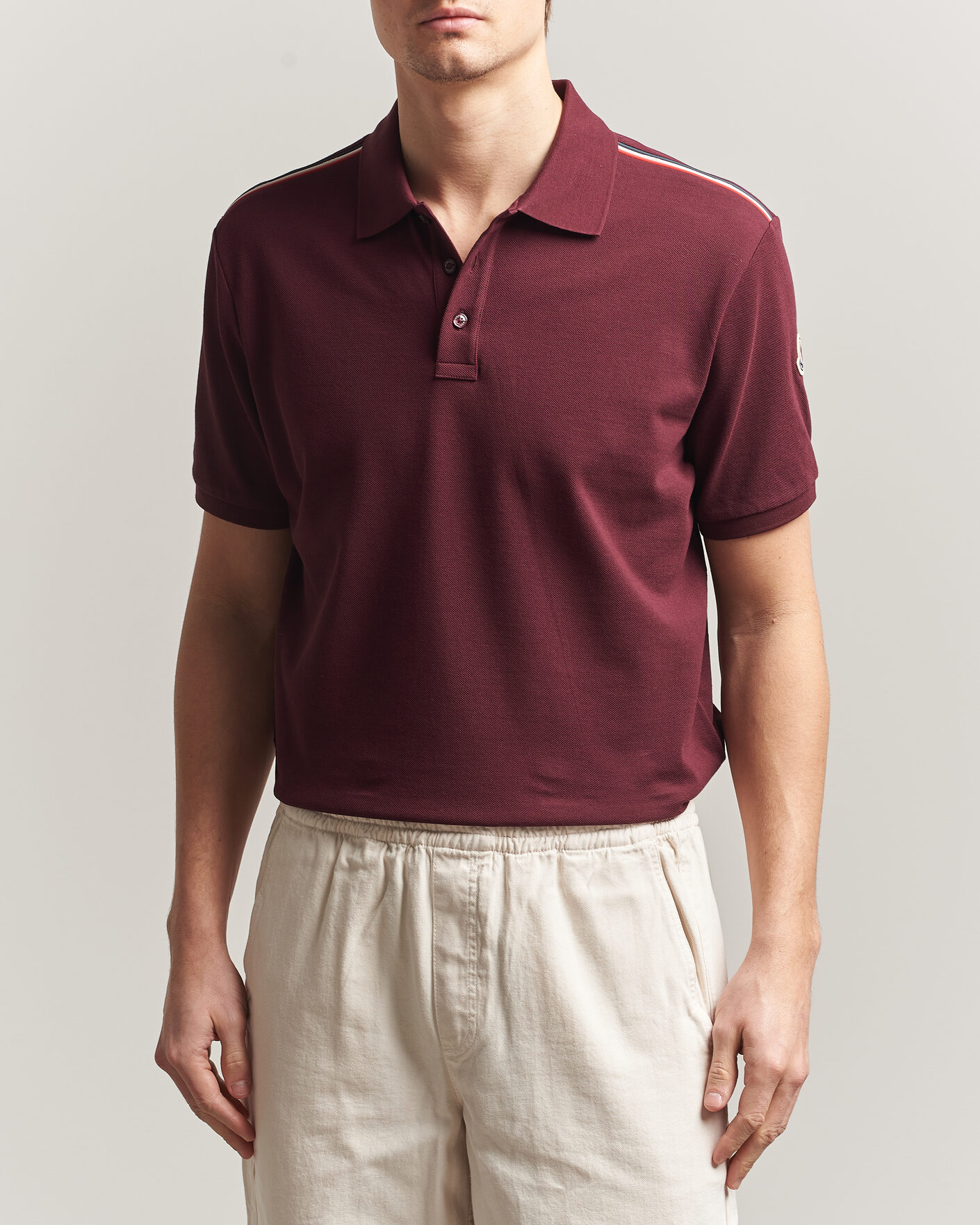 Men | Polo Shirts | Moncler | Tricolore Shoulder Polo Burgundy
