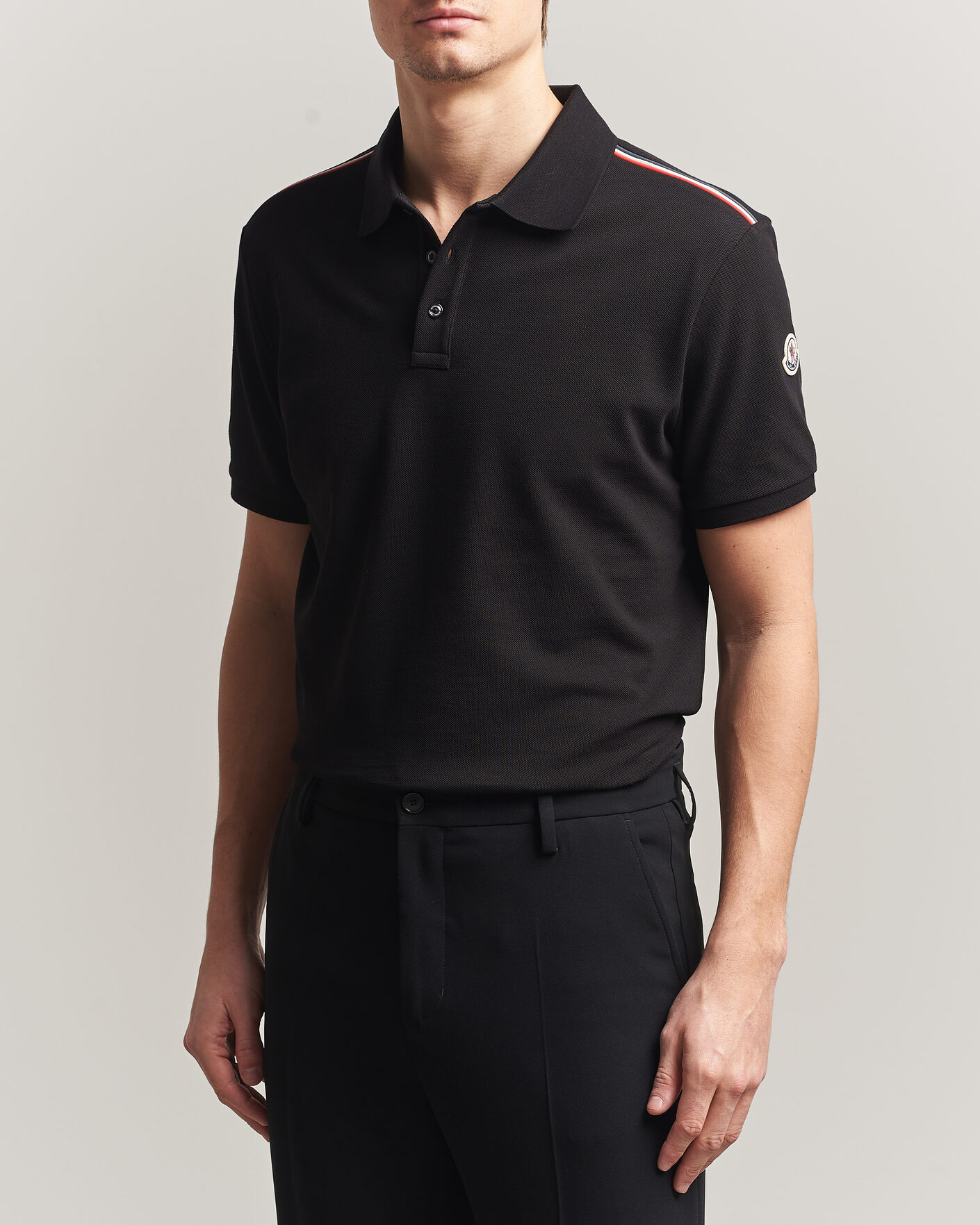 Men | Polo Shirts | Moncler | Tricolore Shoulder Polo Black