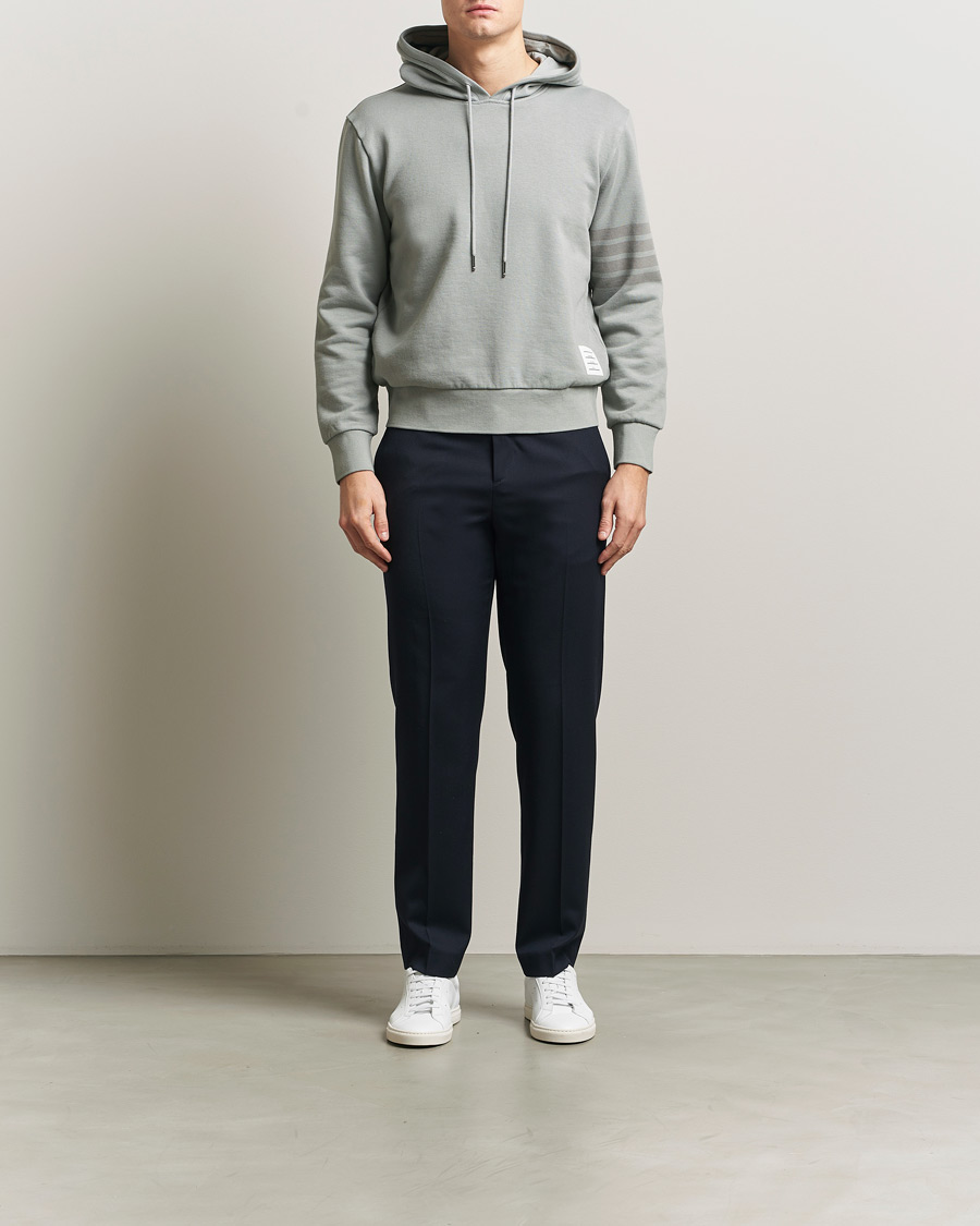Men | Sweaters & Knitwear | Thom Browne | Overdyed 4-Bar Hoodie Light Grey