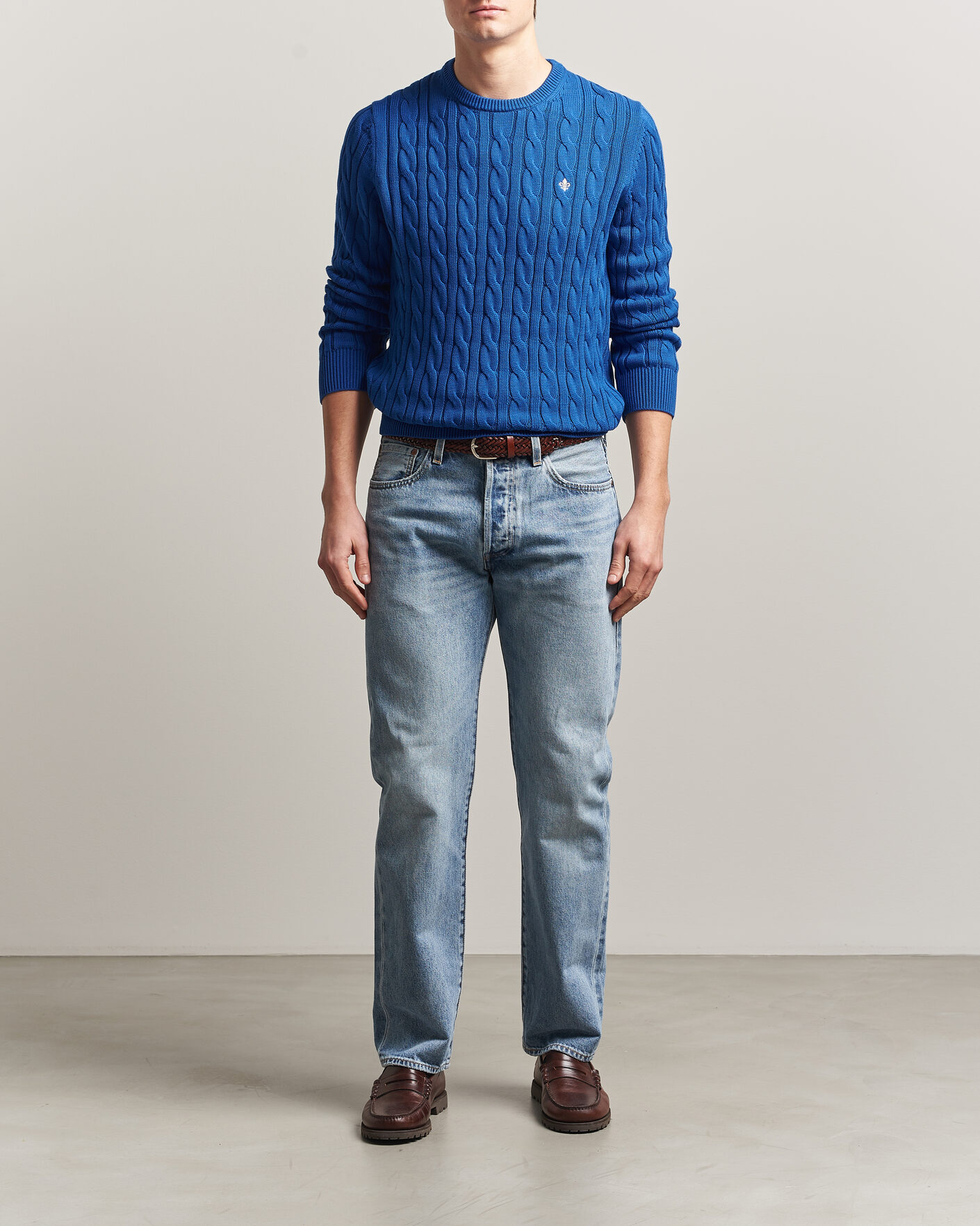 Men | Sweaters & Knitwear | Morris | Ethan Cable Oneck Blue