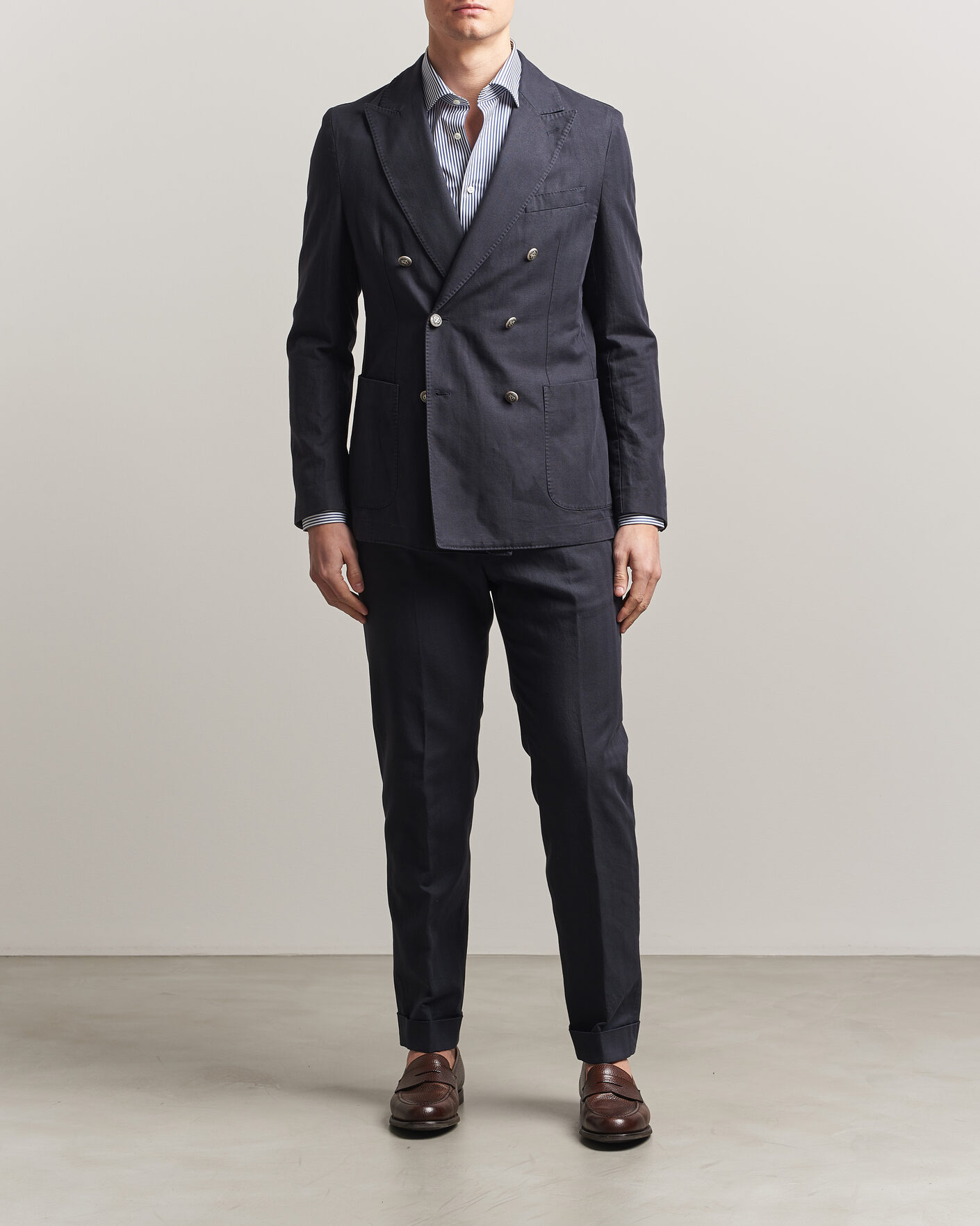 Men | Blazers | Morris | Cotton Herringbone Double Breasted Blazer Blue