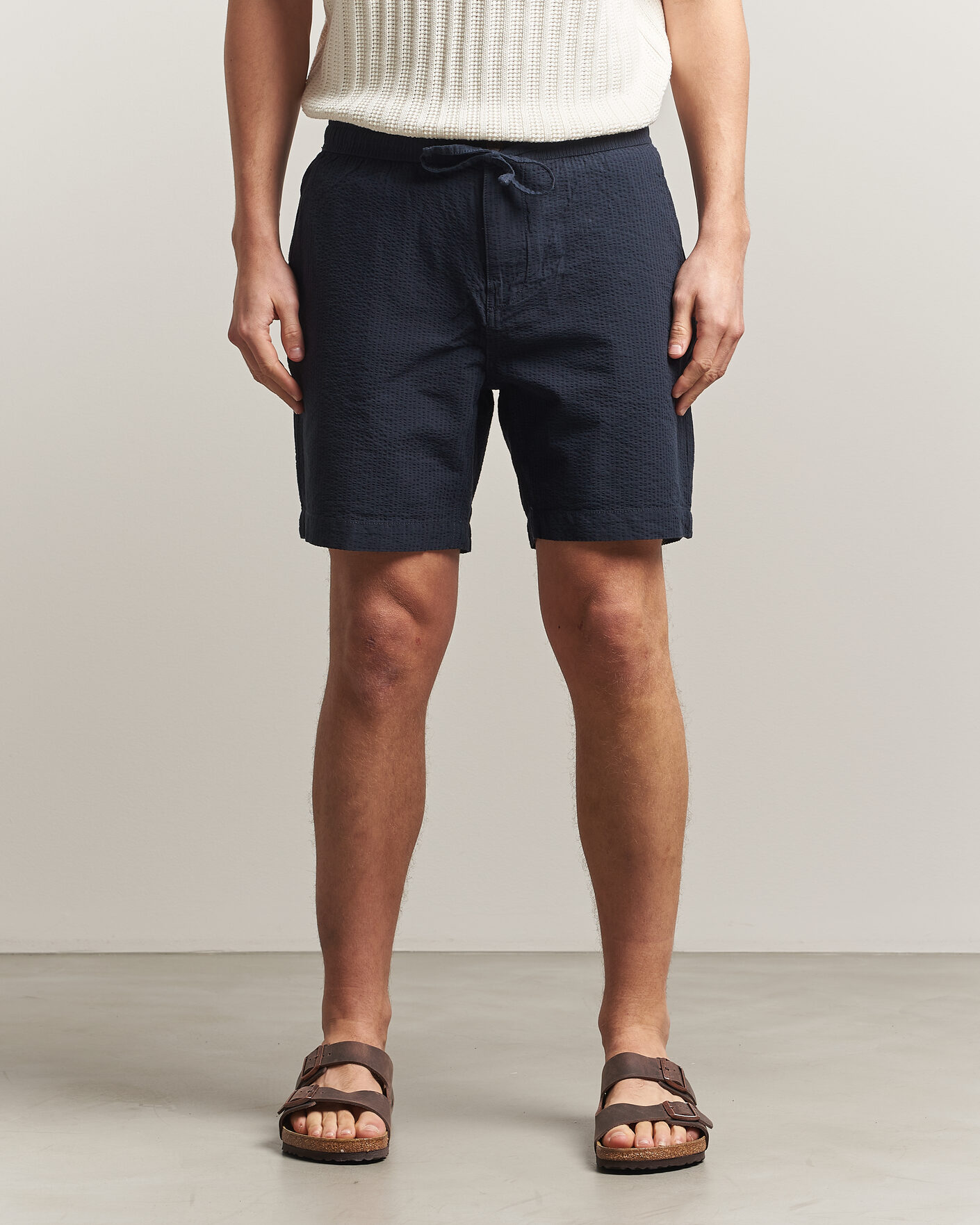 Morris Fenix Seersucker Shorts Dark Blue at CareOfCarl.com