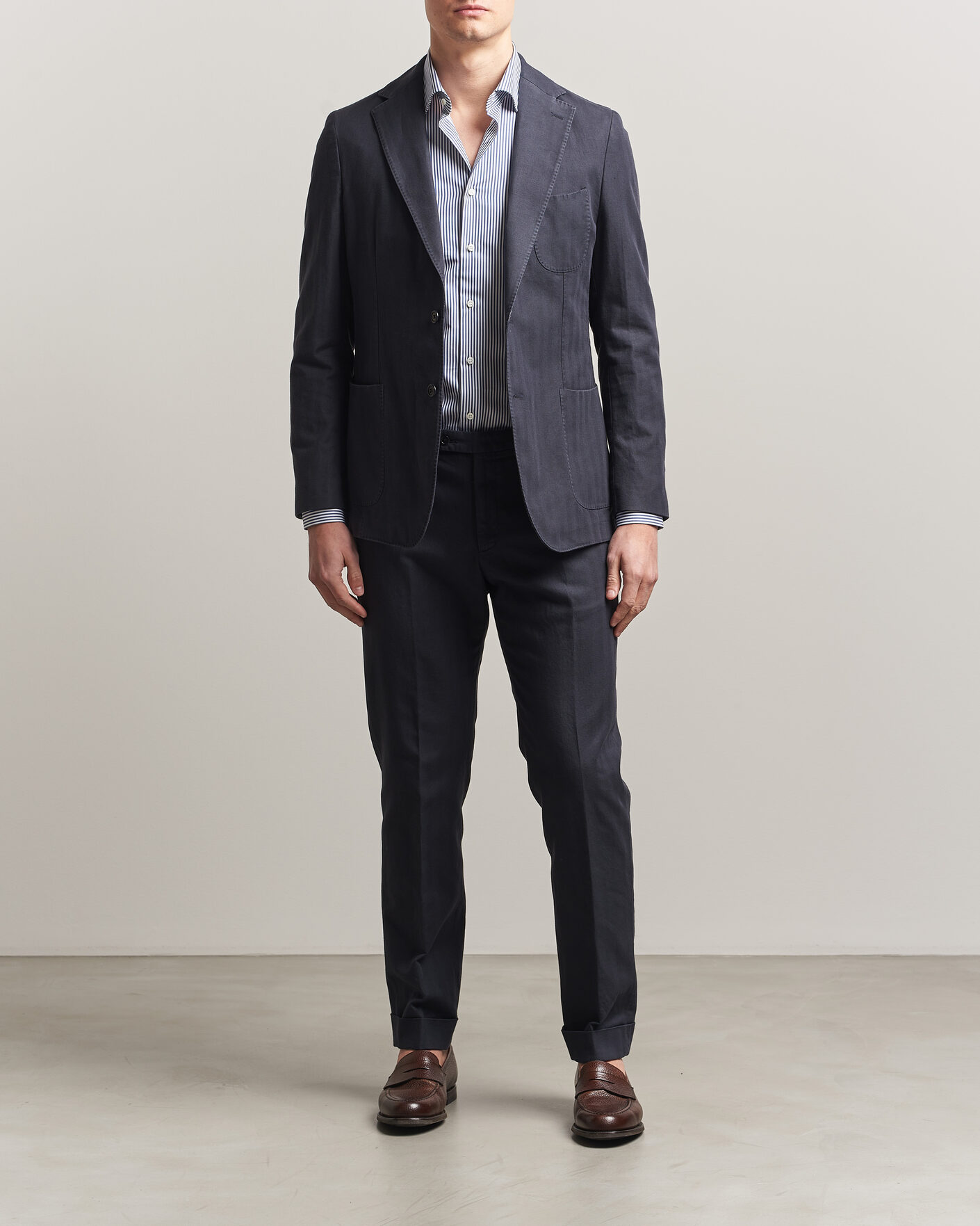 Men | Blazers | Morris | Washed Cotton Herringbone Blazer Navy