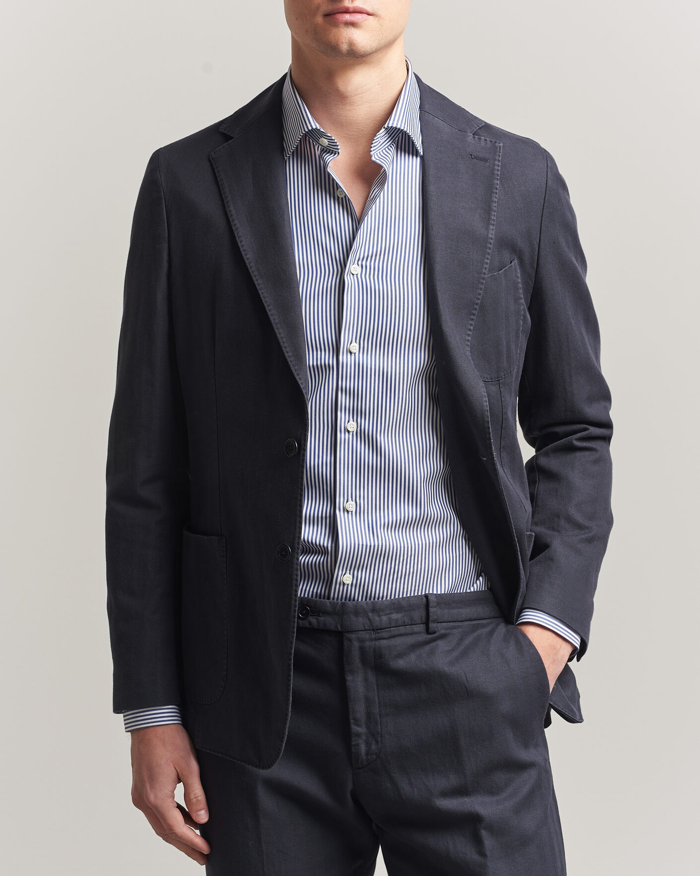 Men | Blazers | Morris | Washed Cotton Herringbone Blazer Navy