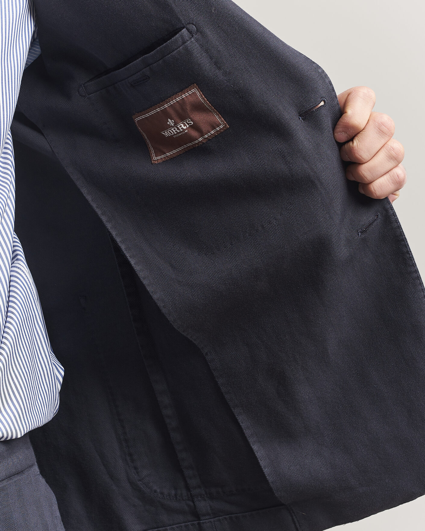 Men | Blazers | Morris | Washed Cotton Herringbone Blazer Navy