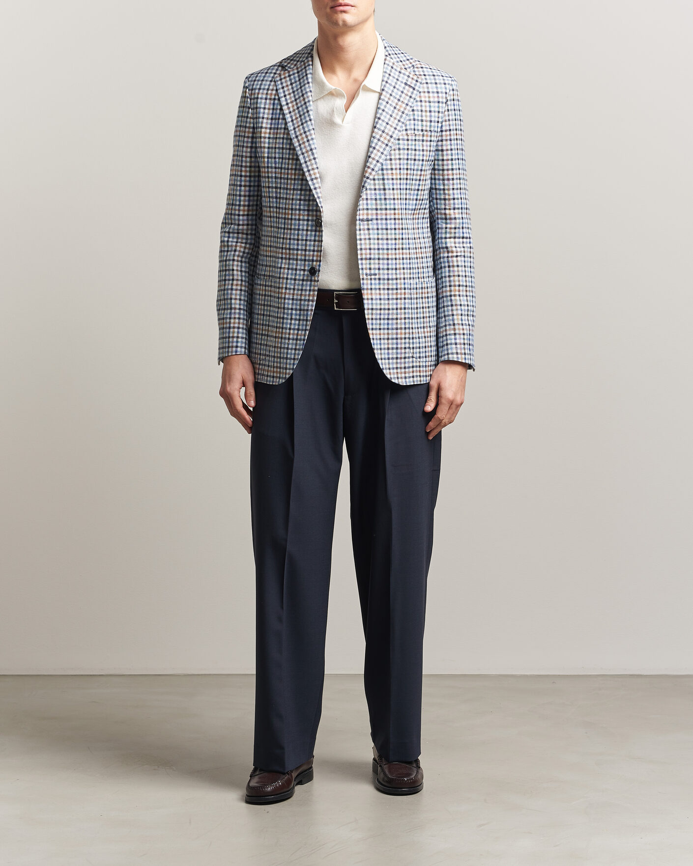 Men | Blazers | Morris | Linen Cotton Checked Blazer Blue