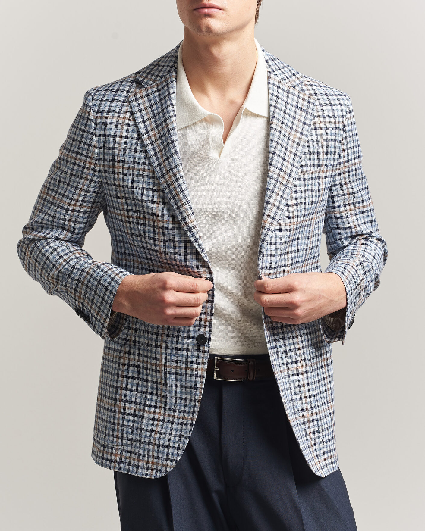Men | Blazers | Morris | Linen Cotton Checked Blazer Blue
