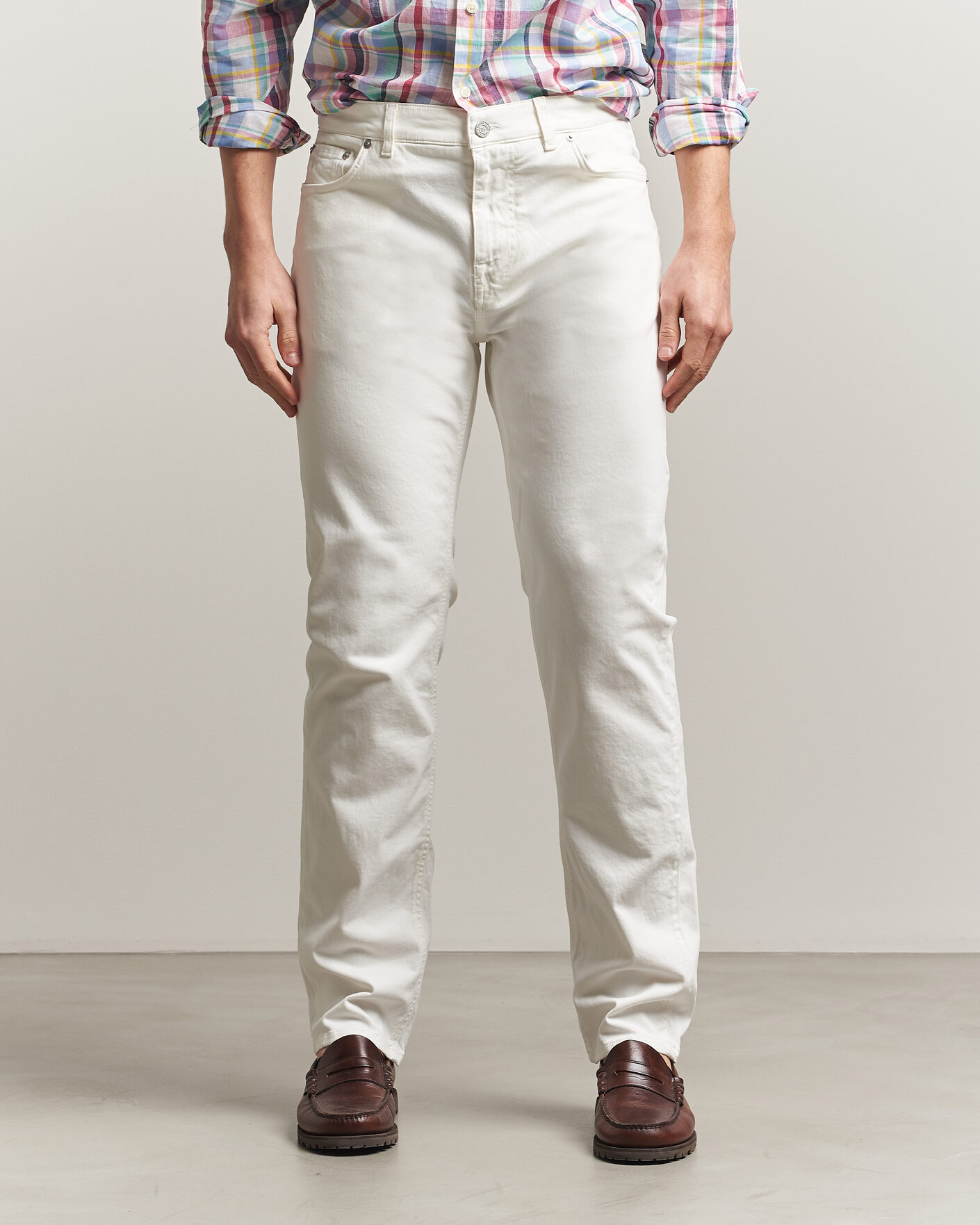 Men | Trousers | Morris | James Brushed 5-Pocket Jeans Off White
