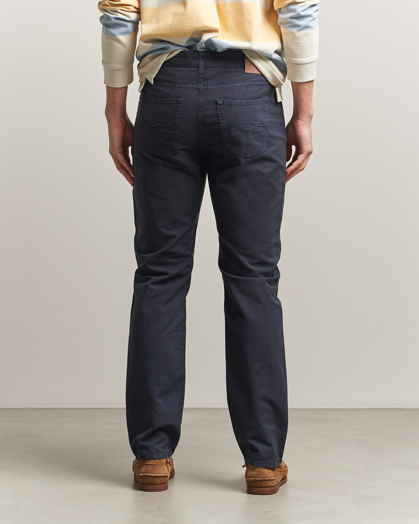 Men | Trousers | Morris | James Washed Linen 5-Pocket Pants Dark Blue