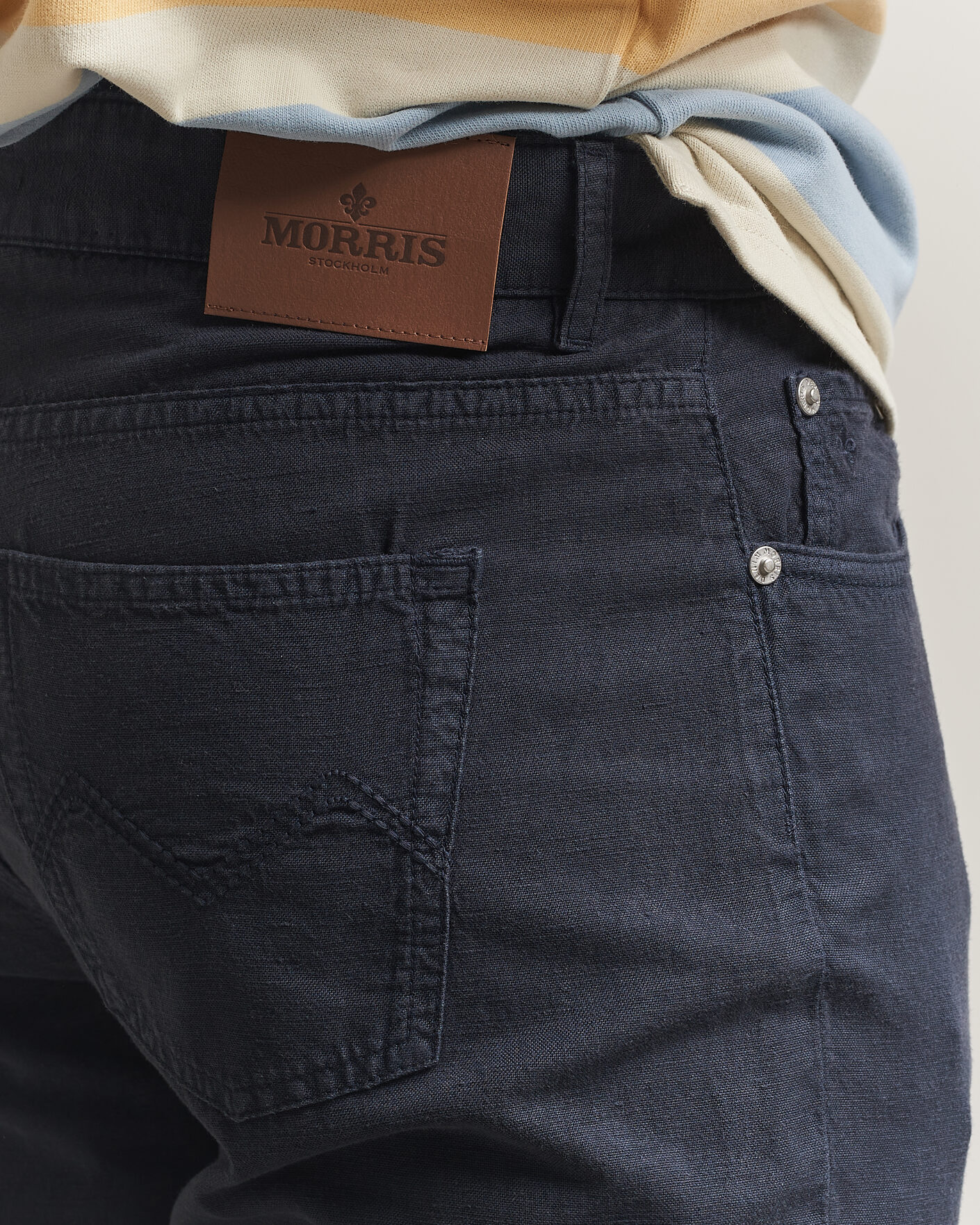 Men | Trousers | Morris | James Washed Linen 5-Pocket Pants Dark Blue