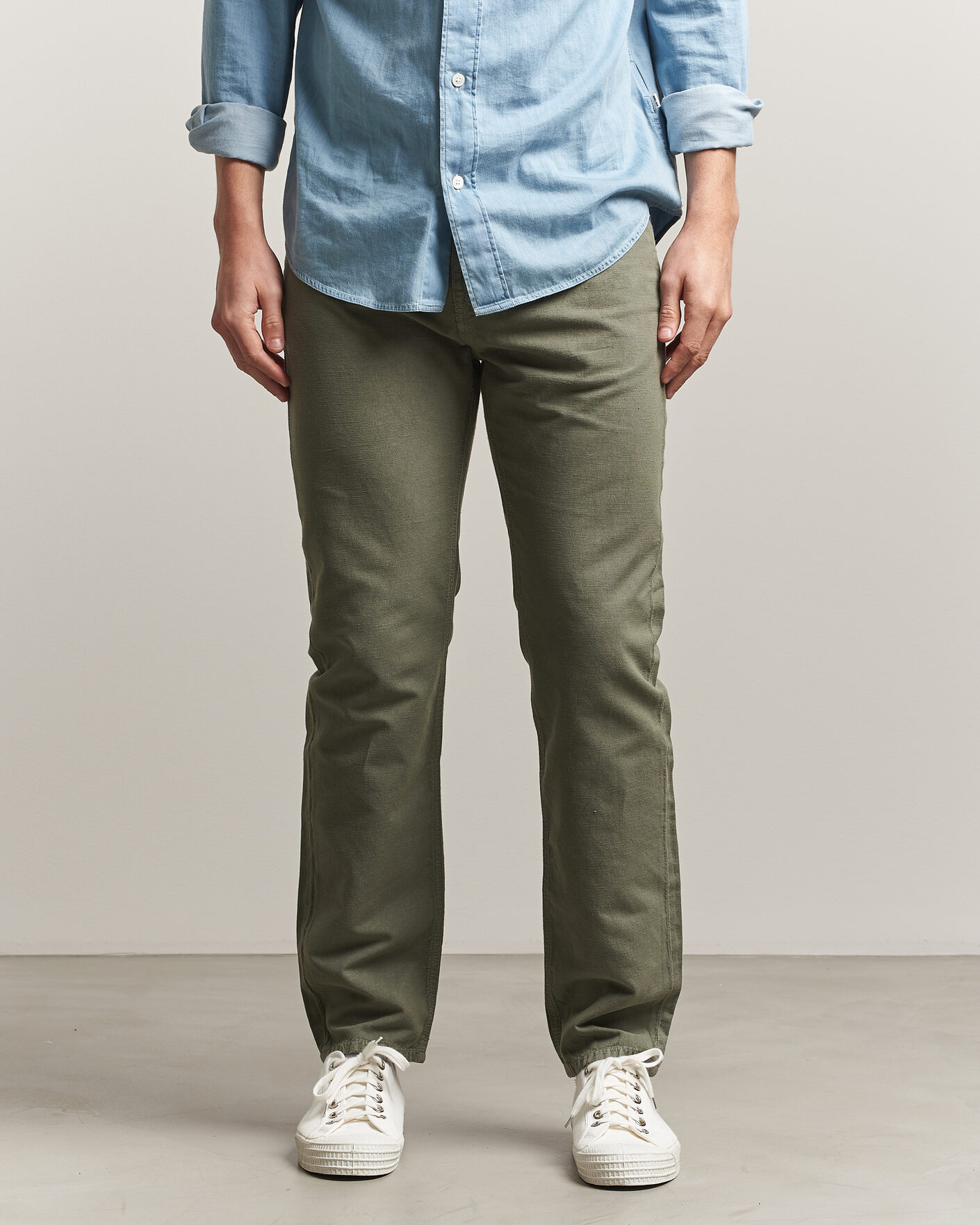 Men | Trousers | Morris | James Washed Linen 5-Pocket Pants Olive