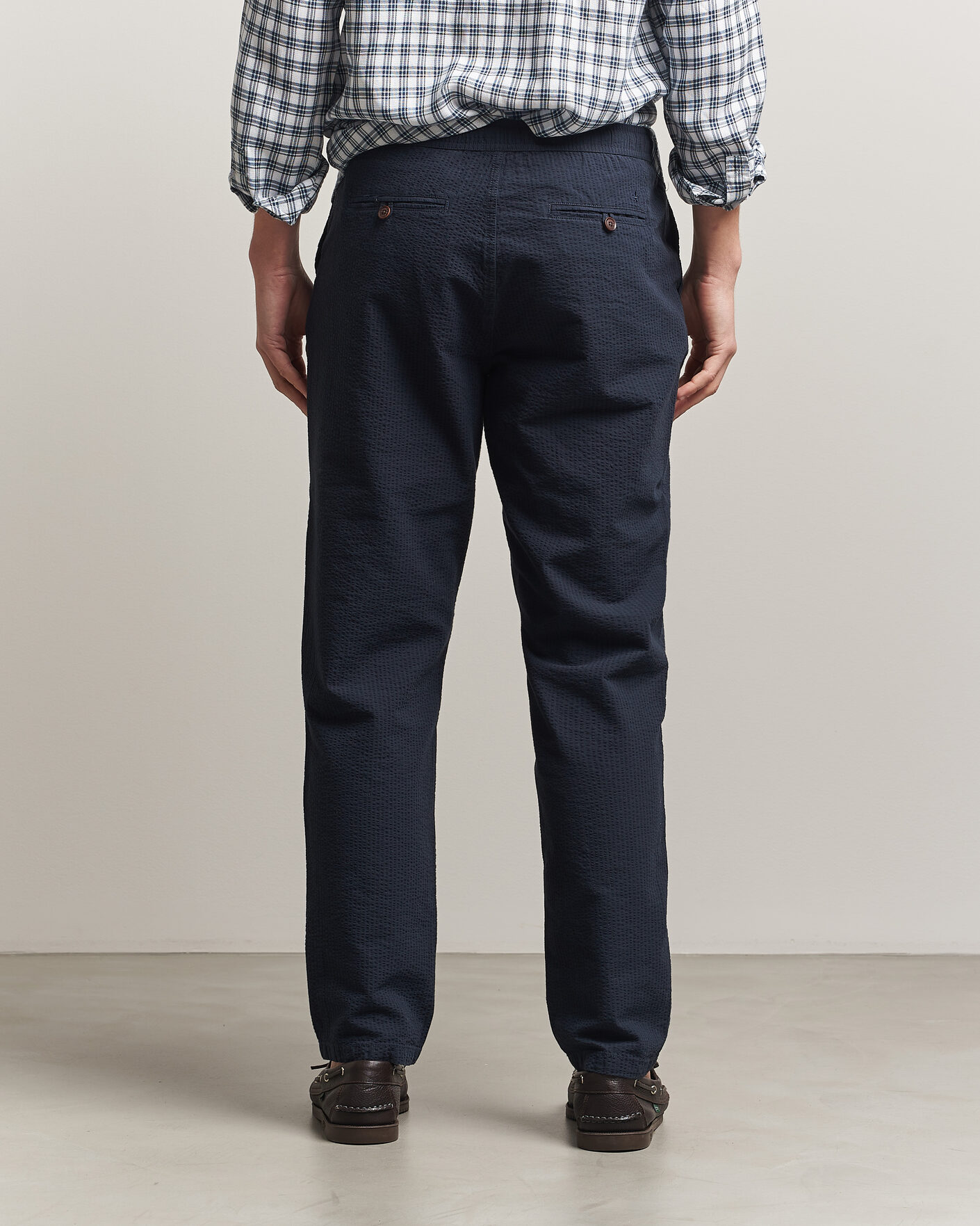 Men | Trousers | Morris | Fenix Seersucker Trousers Dark Blue