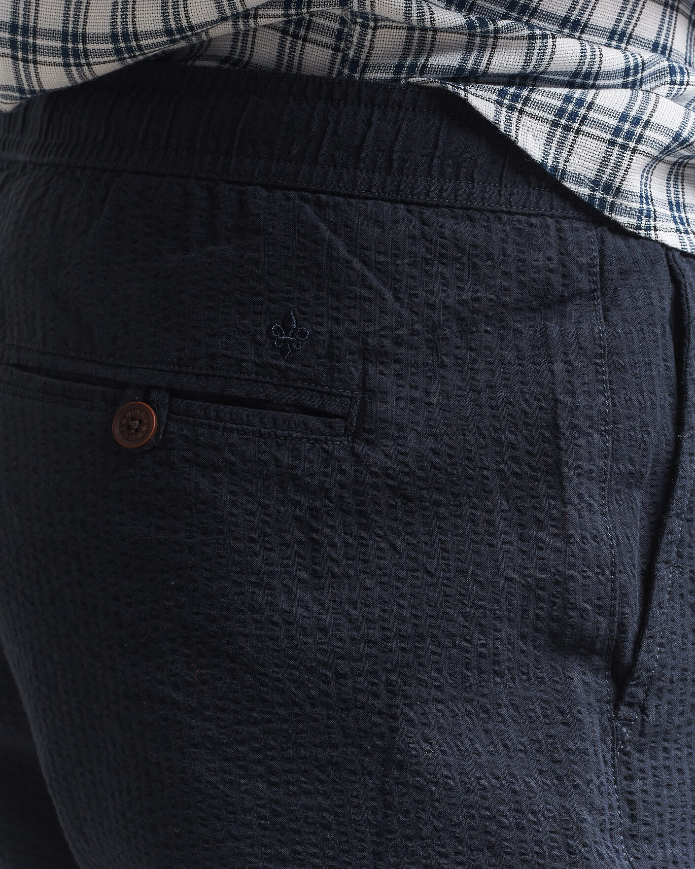 Men | Trousers | Morris | Fenix Seersucker Trousers Dark Blue