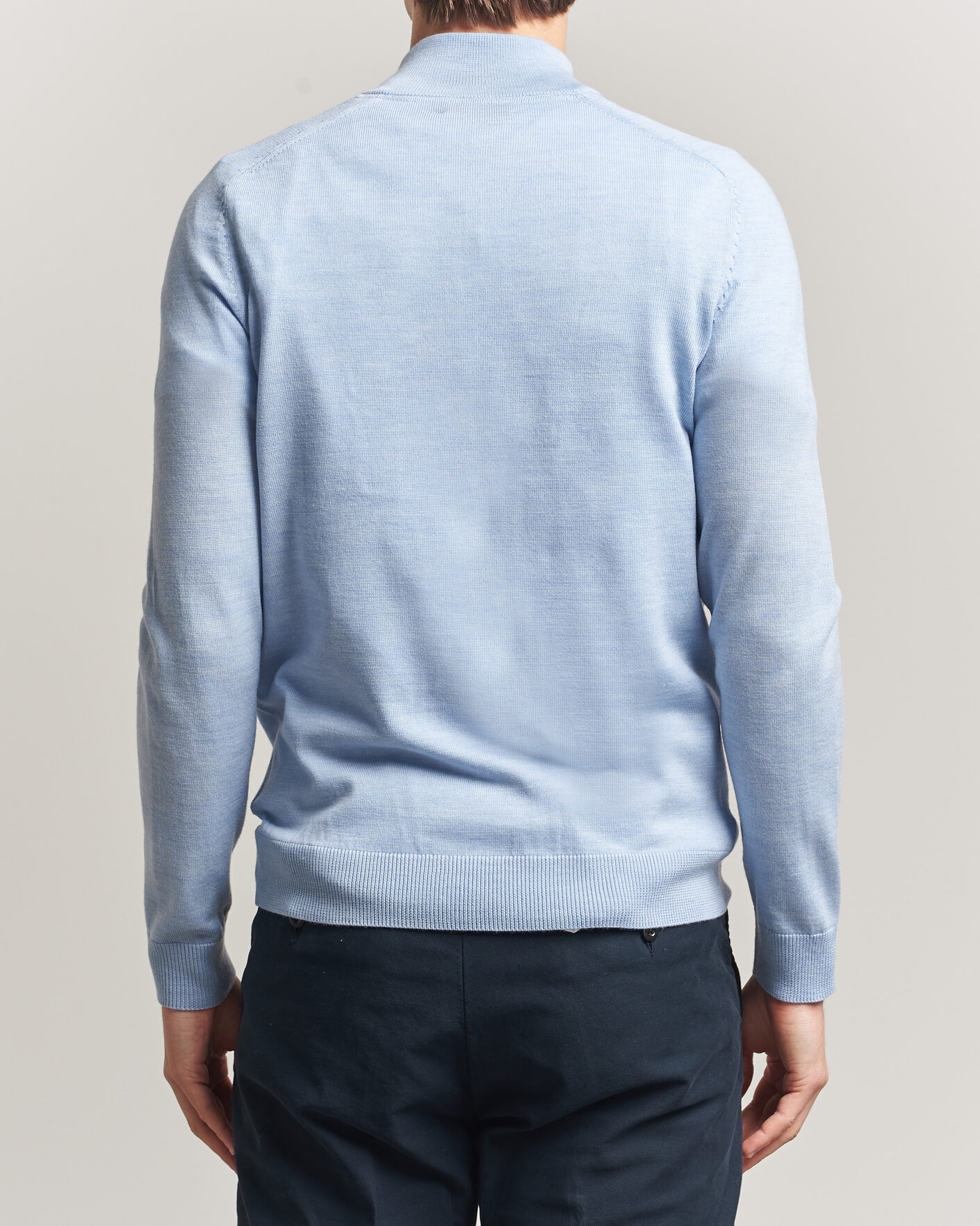 Men | Sweaters & Knitwear | Morris | John Merino Half-Zip Light Blue