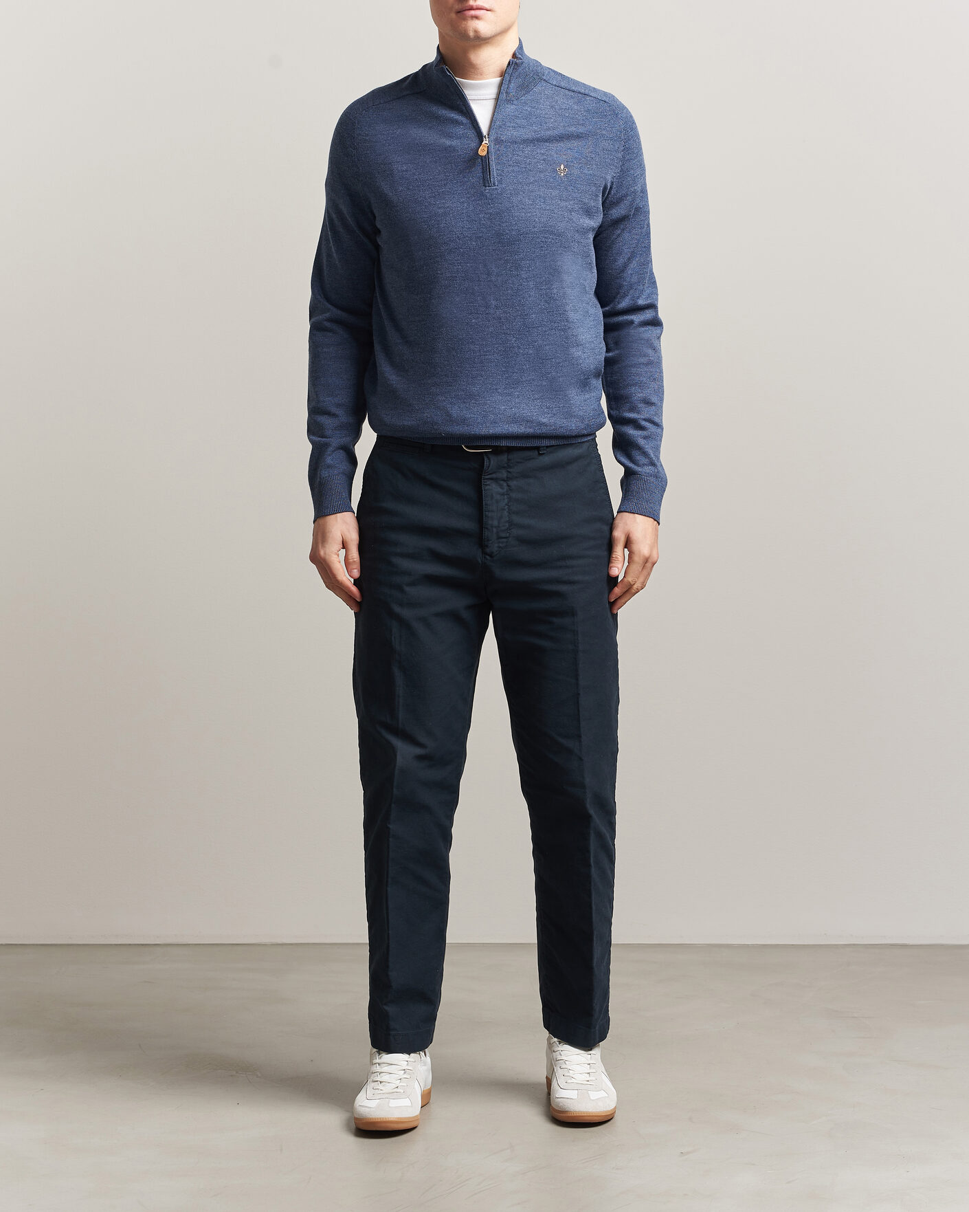 Men | Sweaters & Knitwear | Morris | John Merino Half-Zip Blue