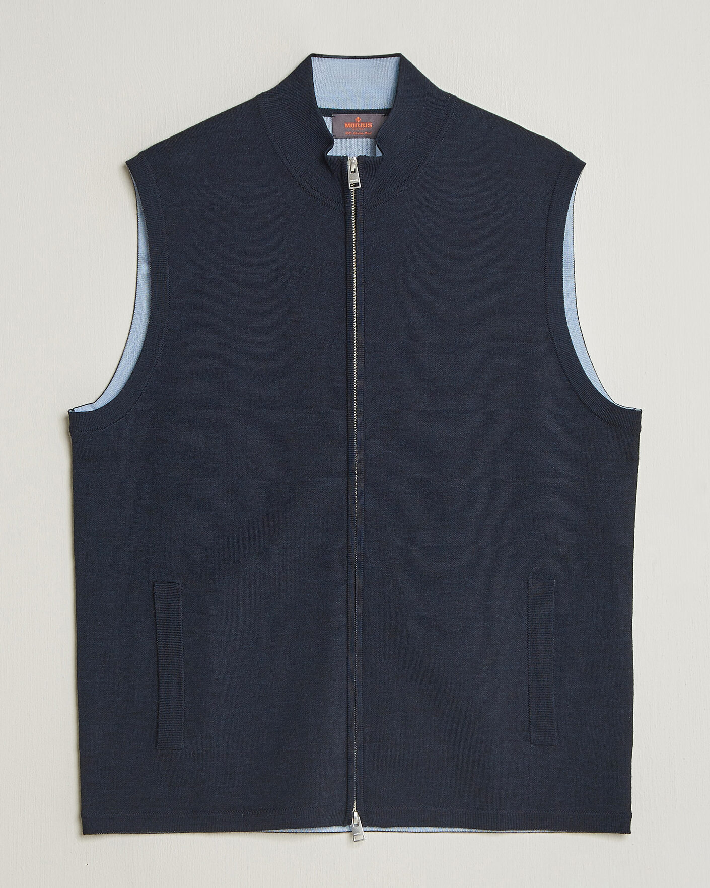 Morris Merino Double Zip Vest Navy at CareOfCarl.com