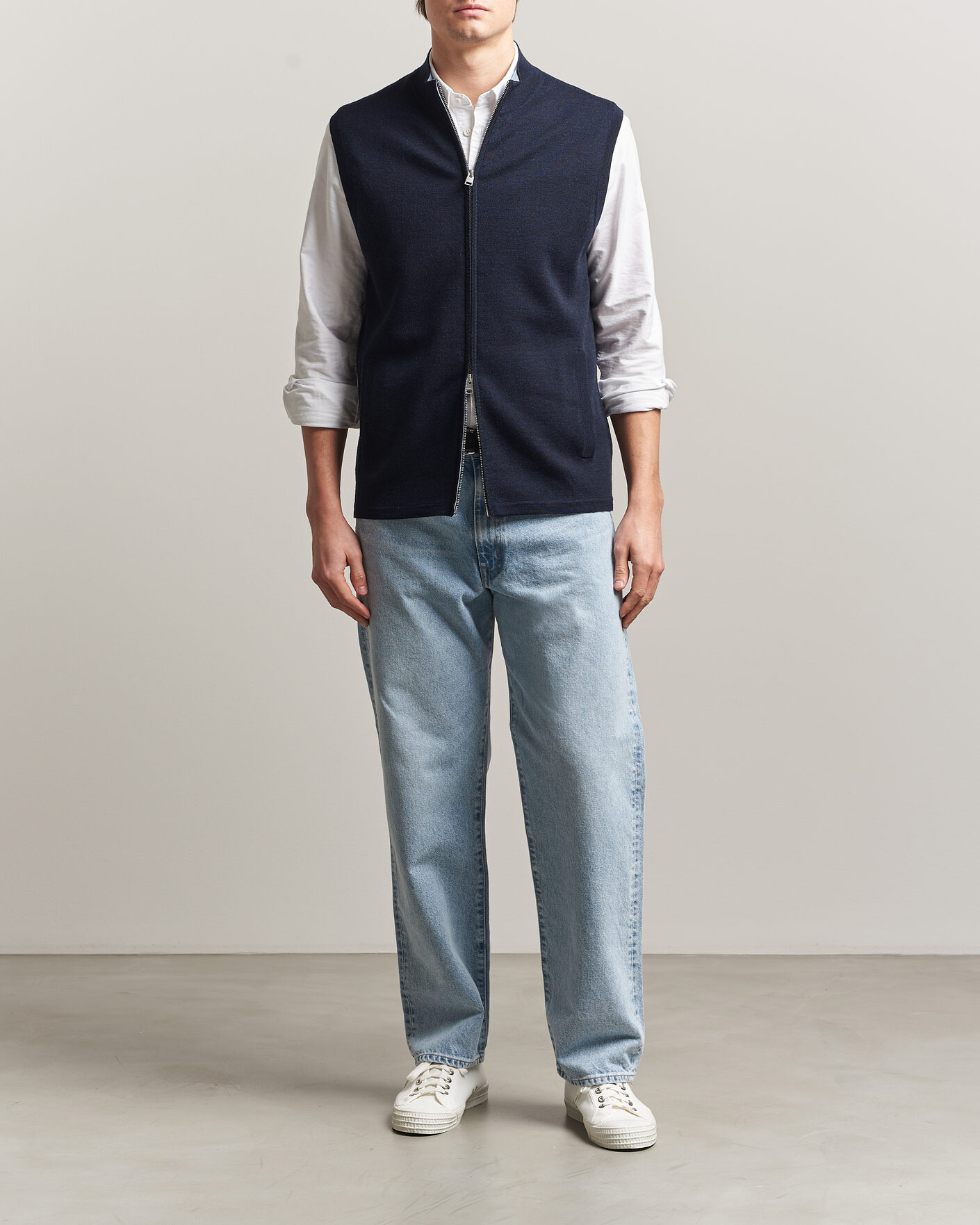 Morris Merino Double Zip Vest Navy at CareOfCarl.com