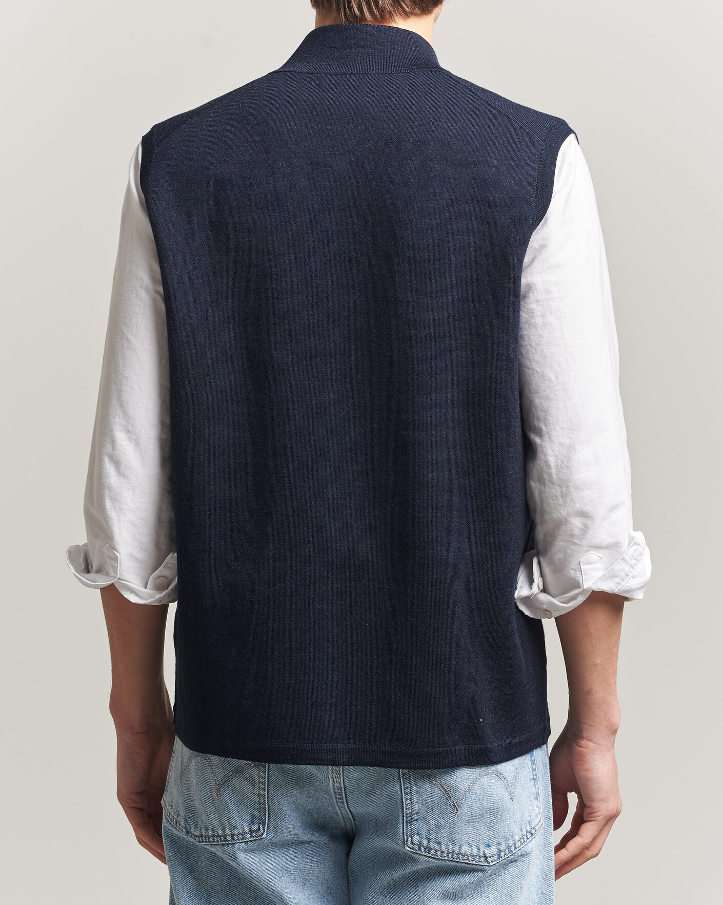 Morris Merino Double Zip Vest Navy at CareOfCarl.com