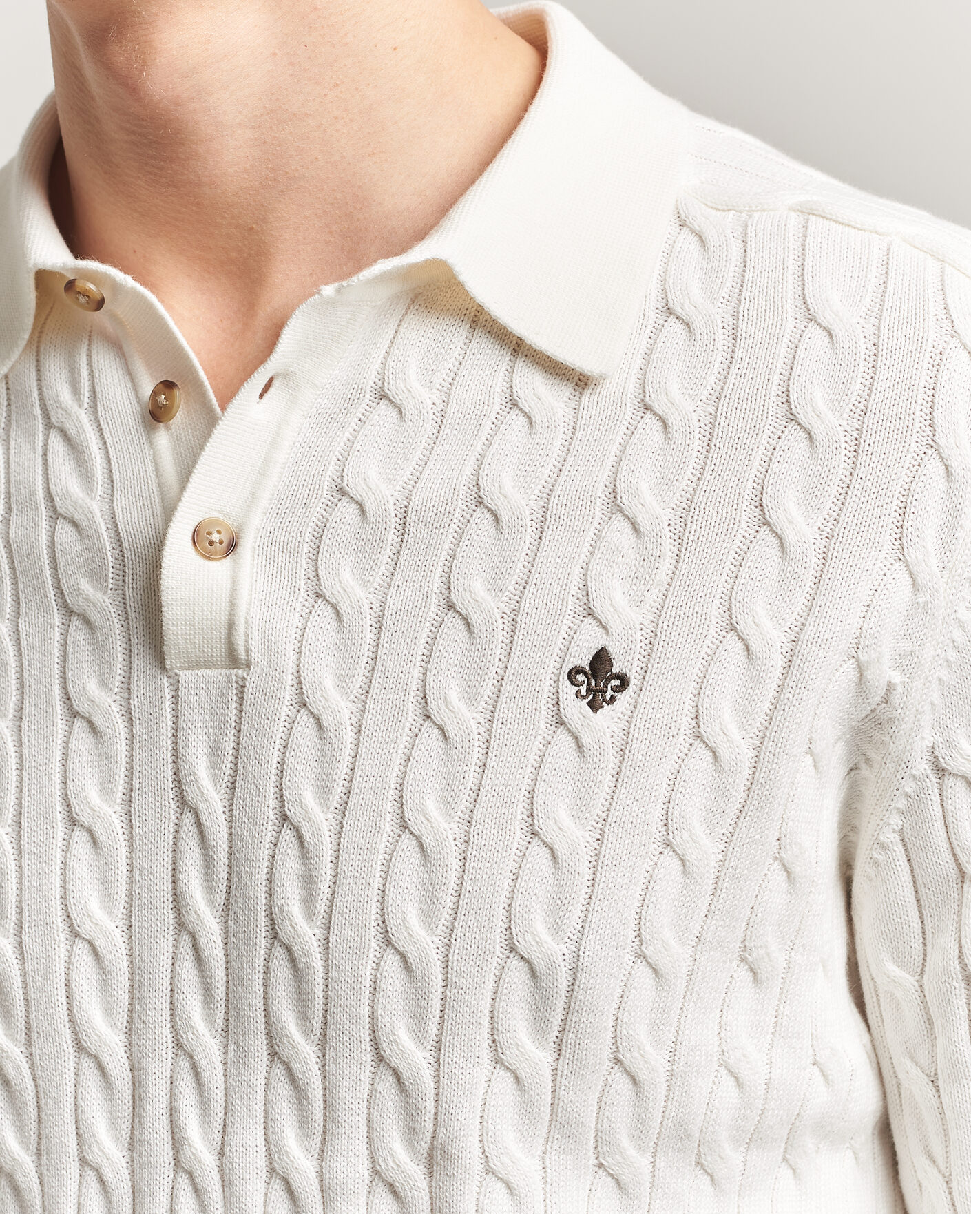 Men | Sweaters & Knitwear | Morris | Lancaster Cable Polo Off White