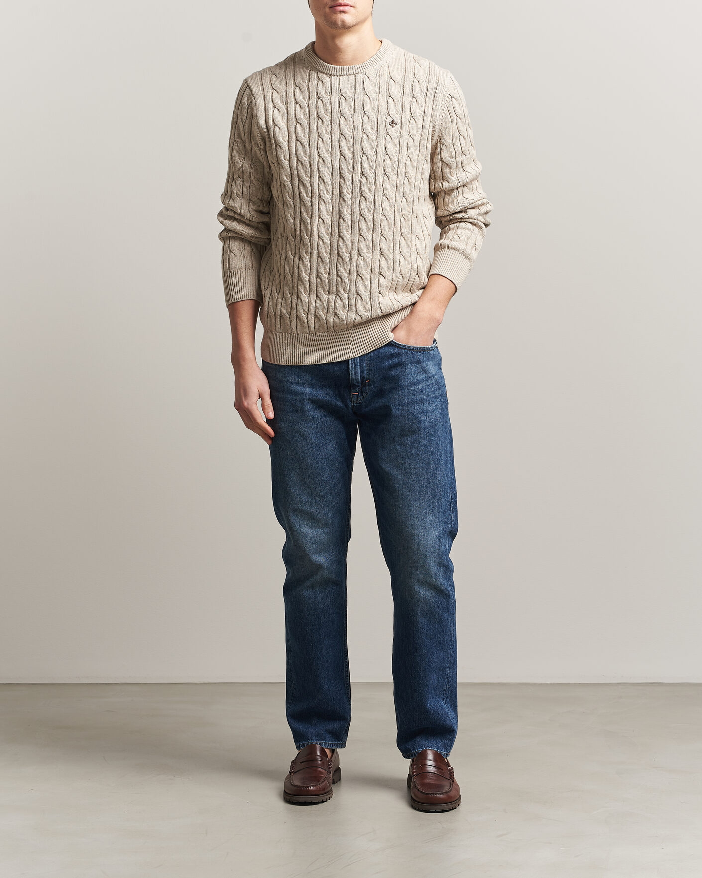 Men | Sweaters & Knitwear | Morris | Ethan Cable Oneck Khaki