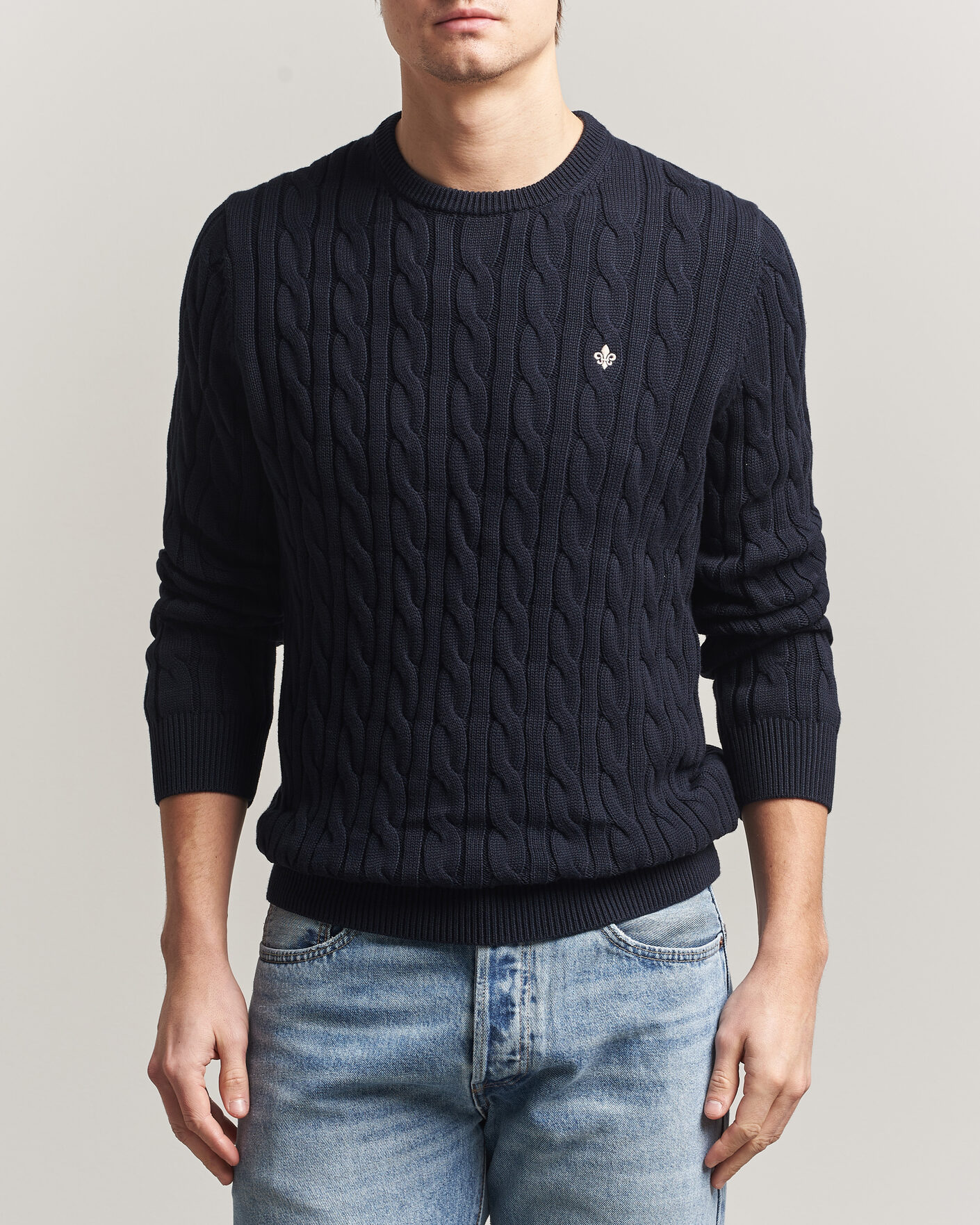 Men | Sweaters & Knitwear | Morris | Ethan Cable Oneck Navy