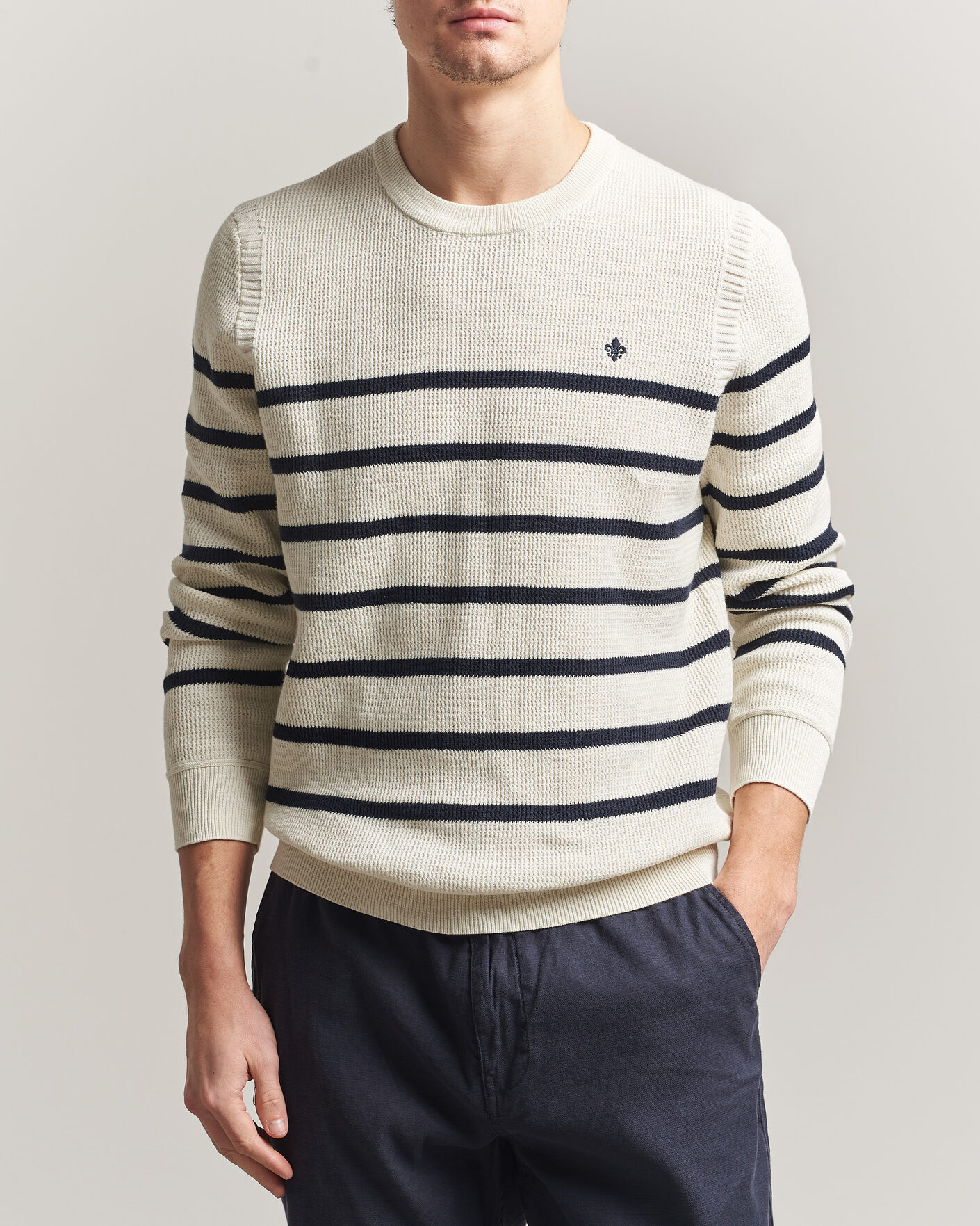 Men | Sweaters & Knitwear | Morris | Benedict Stripe Oneck Off White