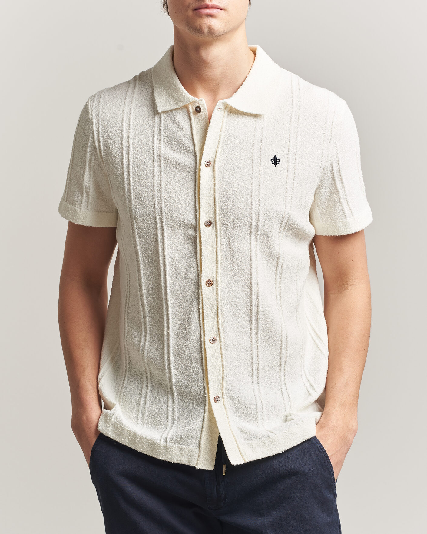 Men | Shirts | Morris | Clayton Knitted Short Sleeve Shirt Off White