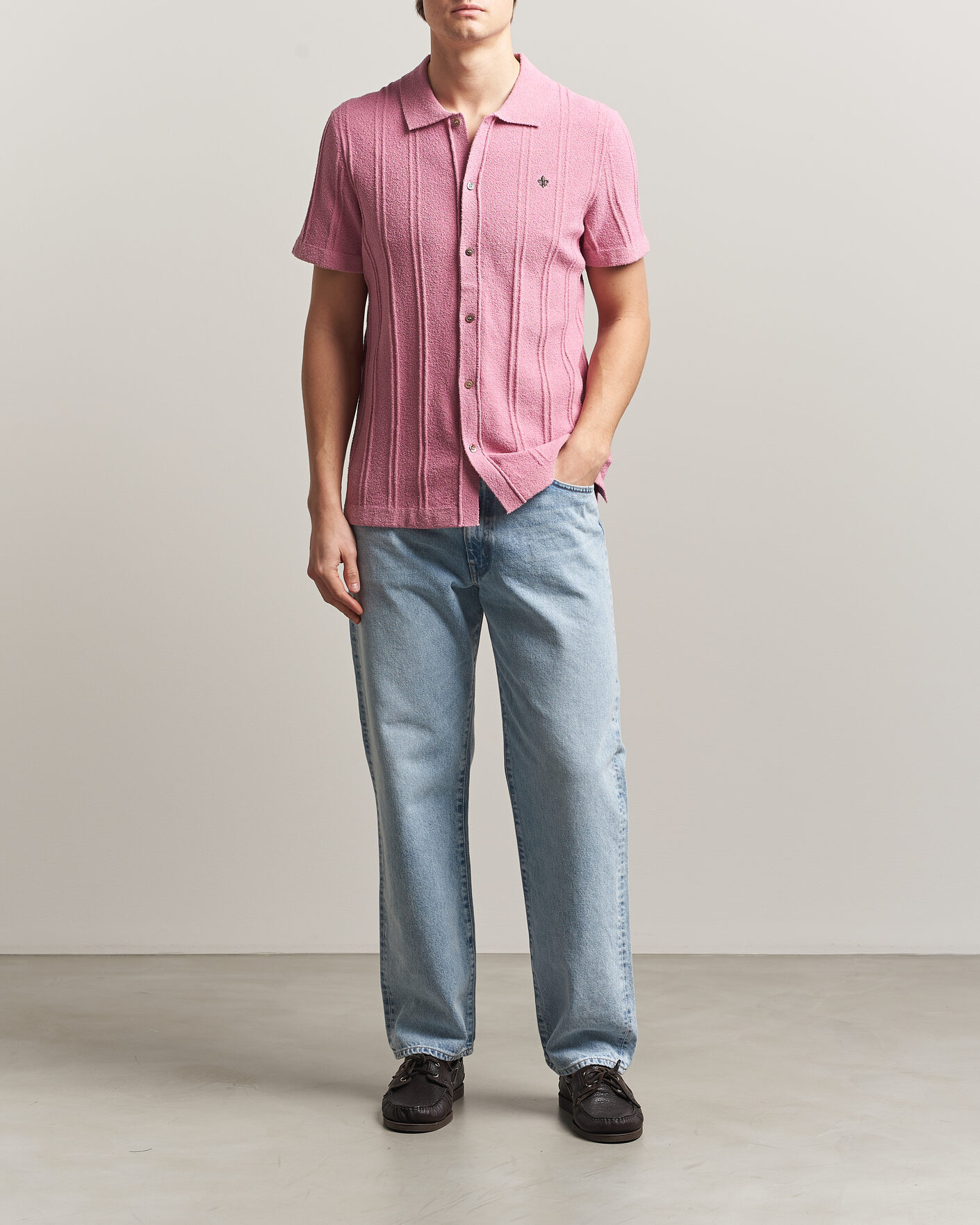 Men | Shirts | Morris | Clayton Knitted Short Sleeve Shirt Pink