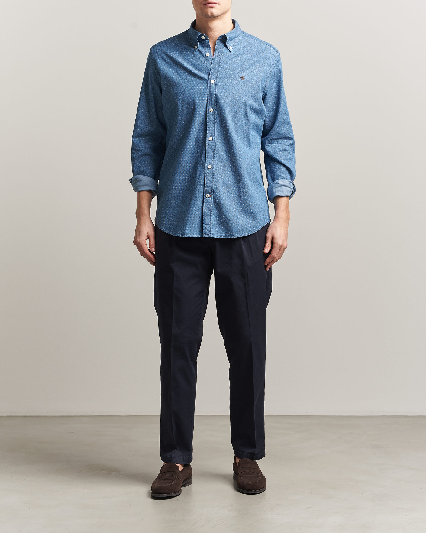 Men | Shirts | Morris | Denim Printed Shirt Blue