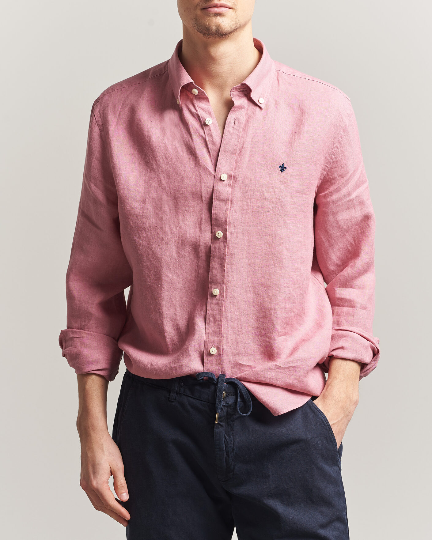 Men | Shirts | Morris | Douglas Button Down Linen Shirt Pink