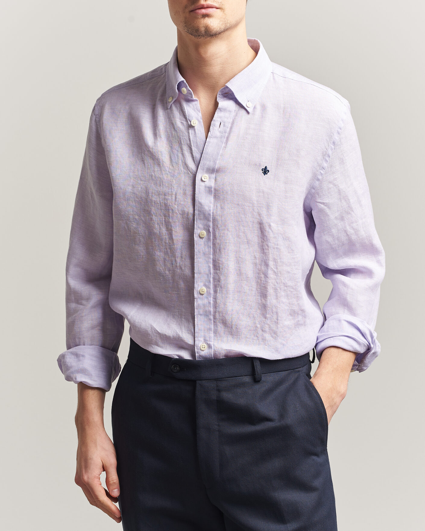 Men | Shirts | Morris | Douglas Button Down Linen Shirt Purple