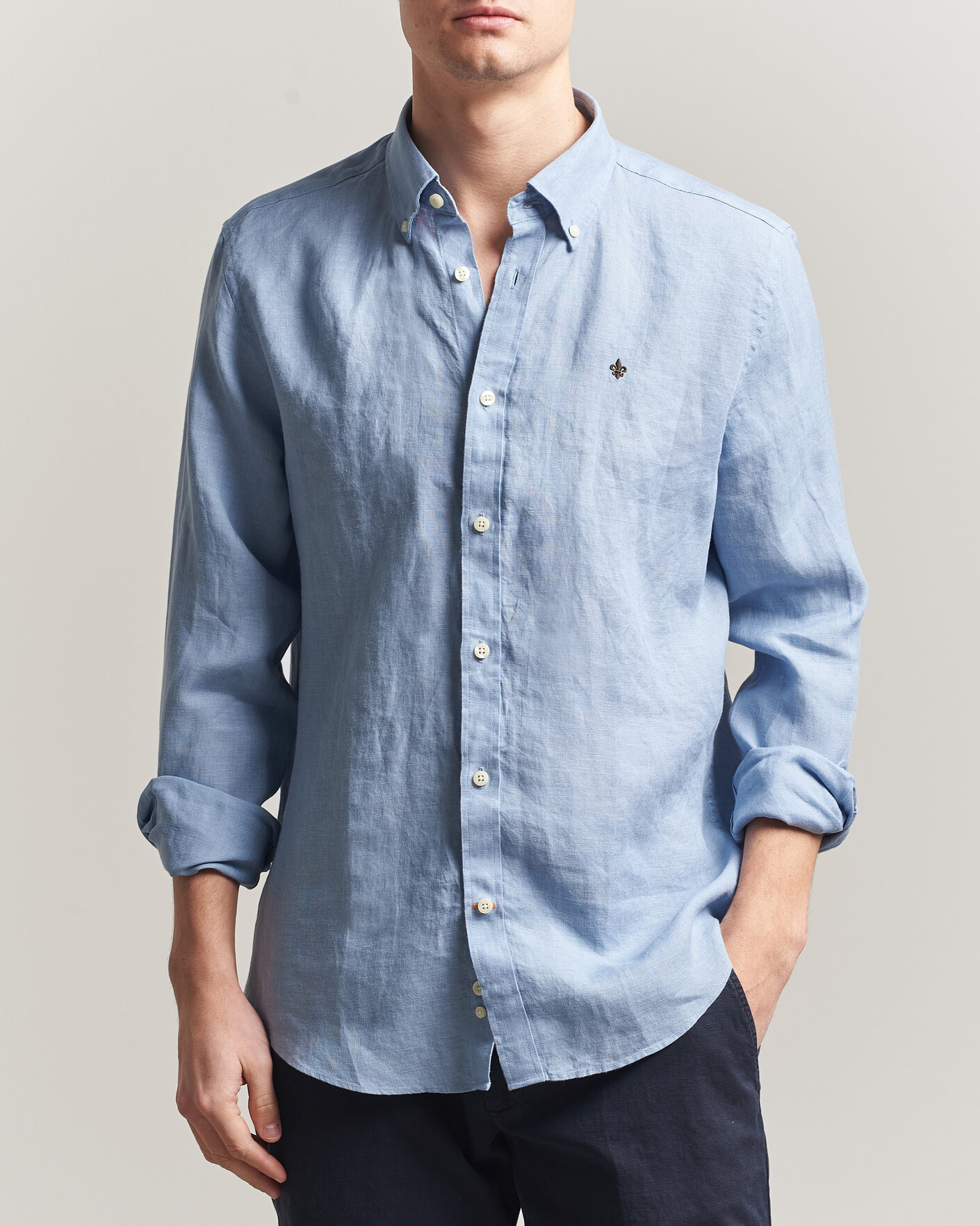 Men | Shirts | Morris | Douglas Button Down Linen Shirt Light Blue