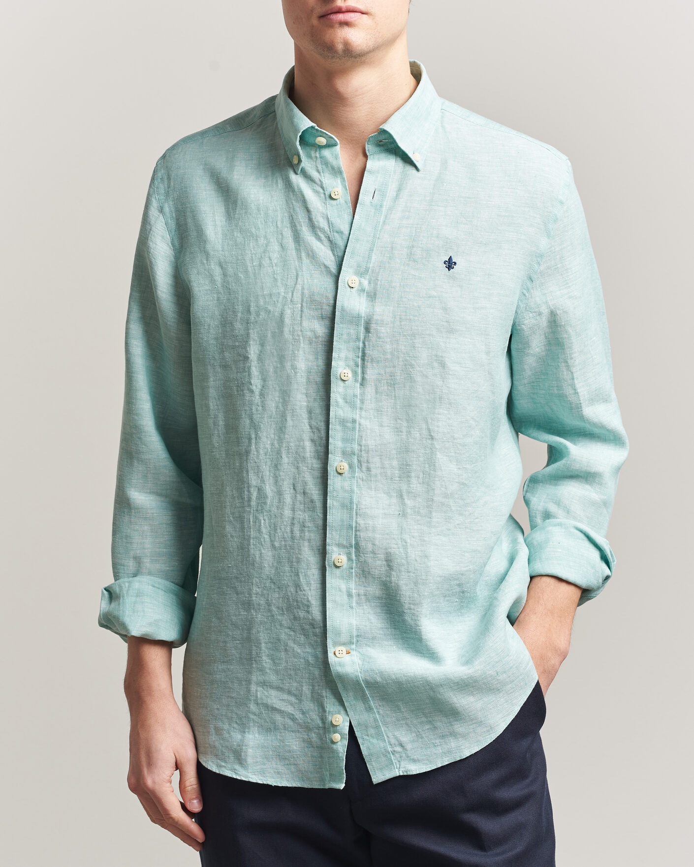 Men | Shirts | Morris | Douglas Button Down Linen Shirt Green