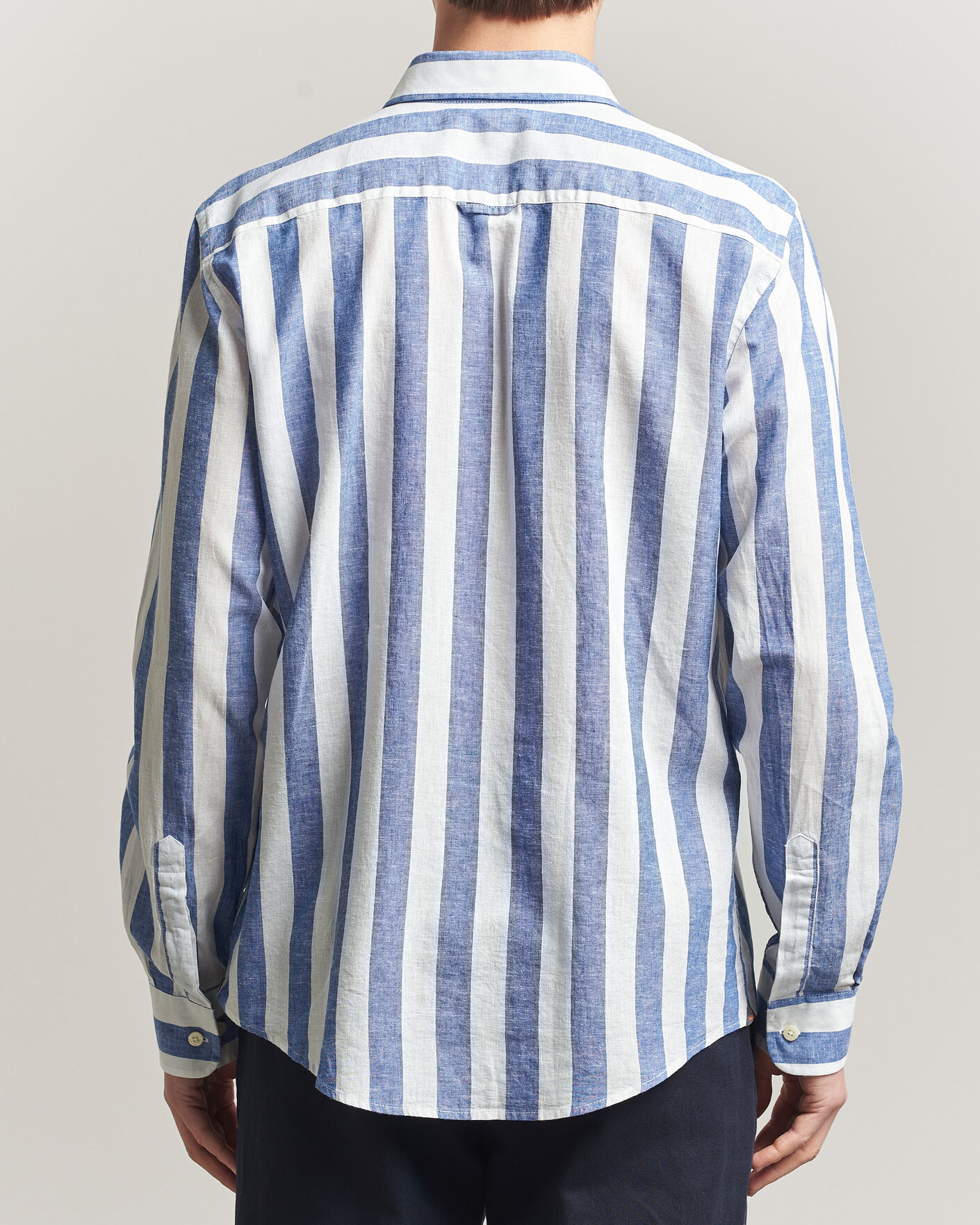 Men | Shirts | Morris | Douglas Linen Striped Shirt Blue/White