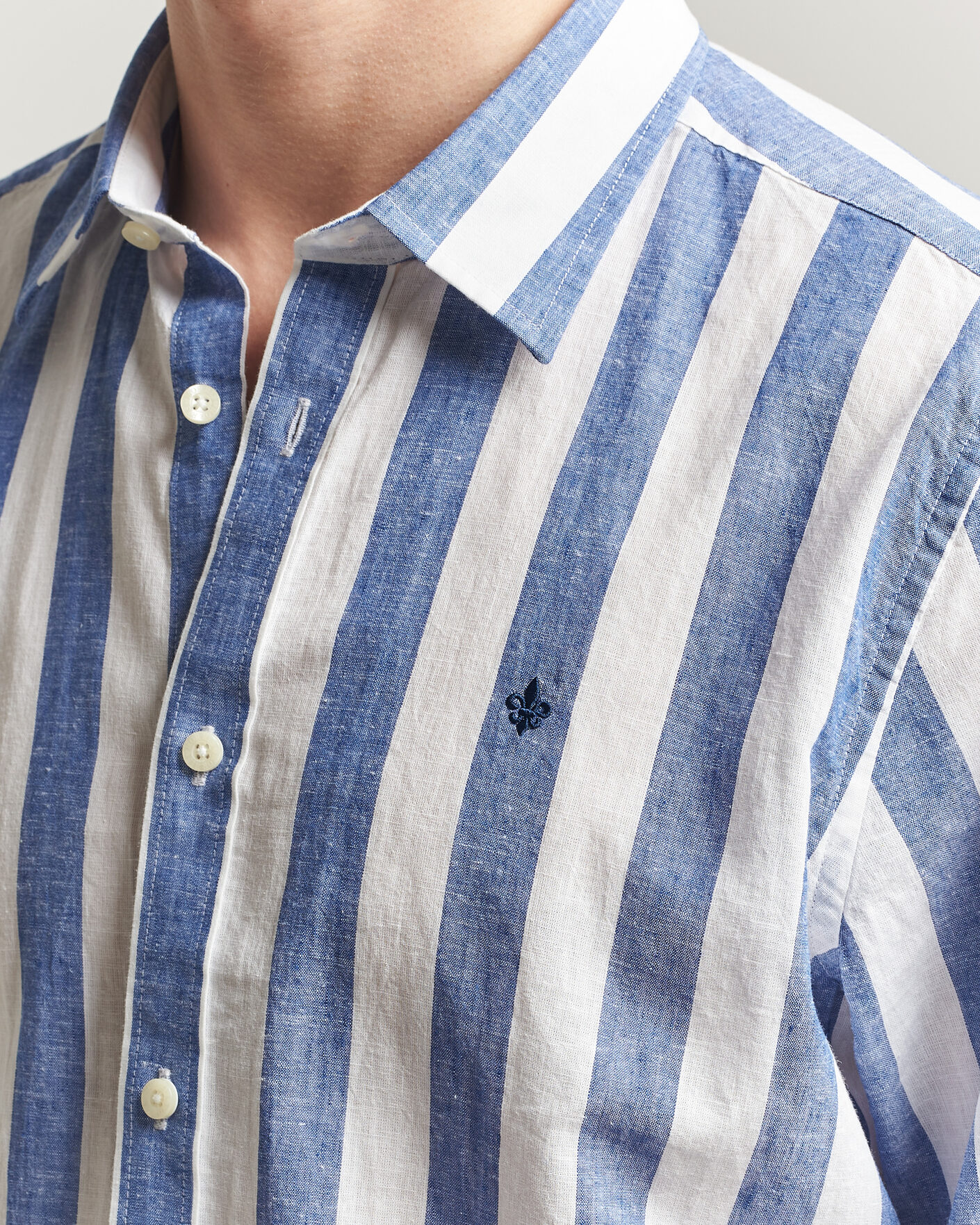 Men | Shirts | Morris | Douglas Linen Striped Shirt Blue/White