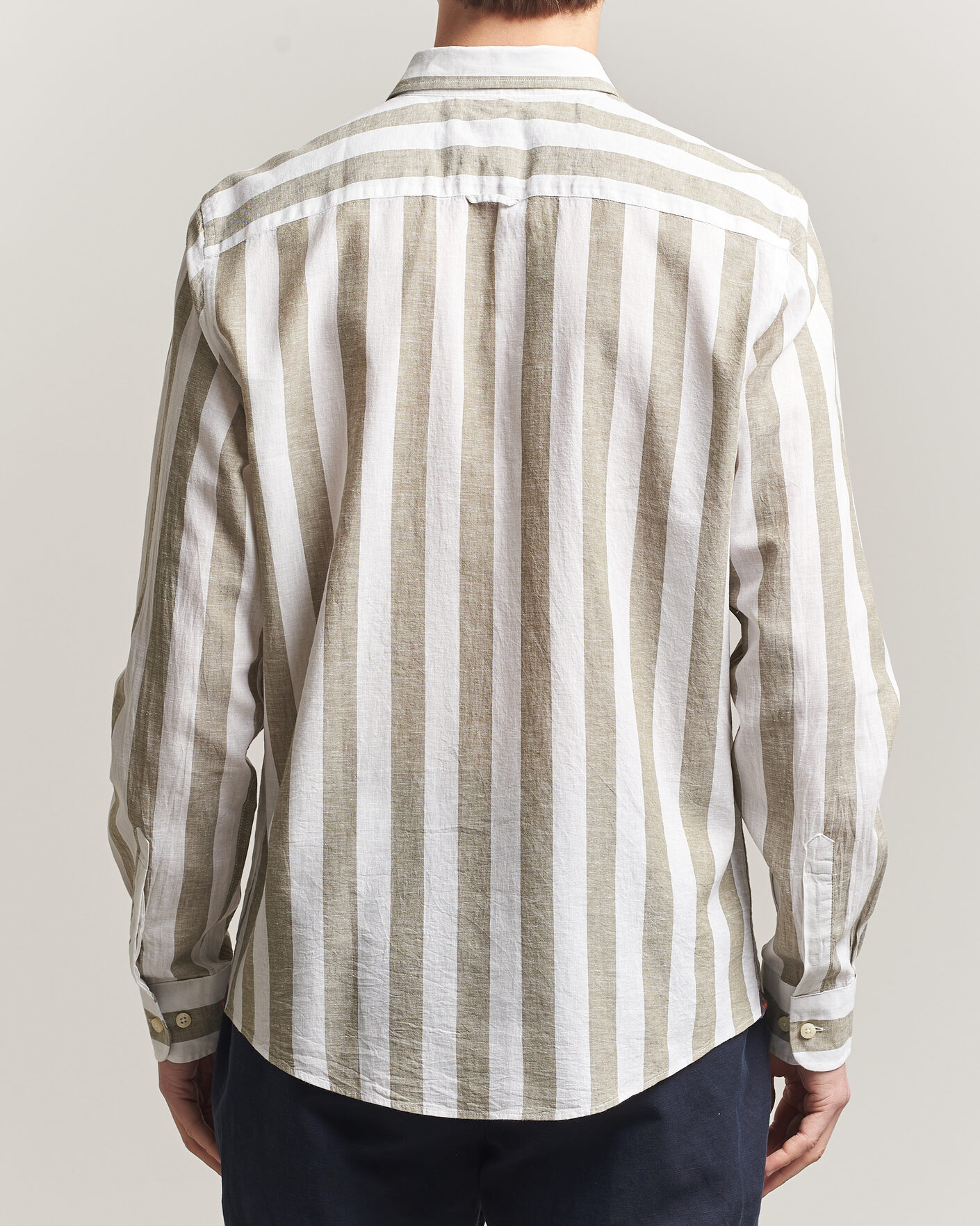 Men | Shirts | Morris | Douglas Linen Striped Shirt Green/White