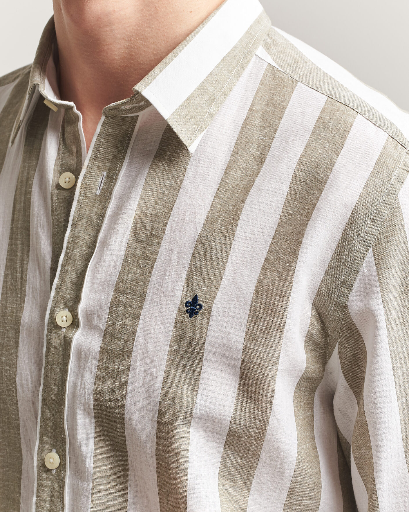 Men | Shirts | Morris | Douglas Linen Striped Shirt Green/White