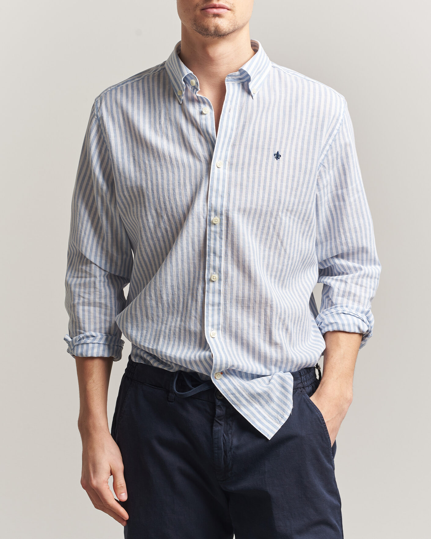 Men | Shirts | Morris | Douglas Striped Linen Shirt Blue/White