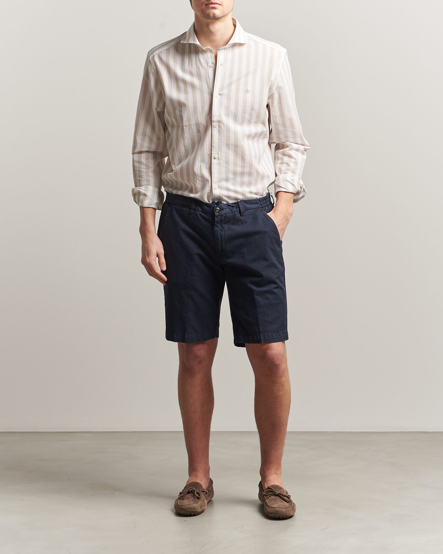 Men | Shirts | Morris | Summer Striped Lighweight Shirt Khaki/White