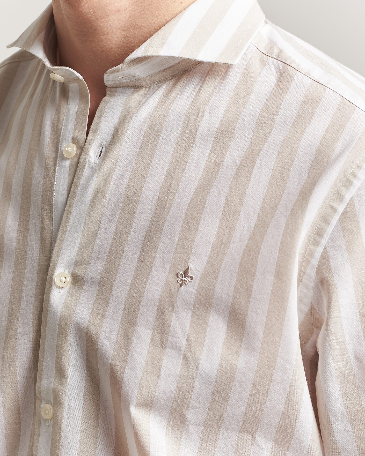 Men | Shirts | Morris | Summer Striped Lighweight Shirt Khaki/White