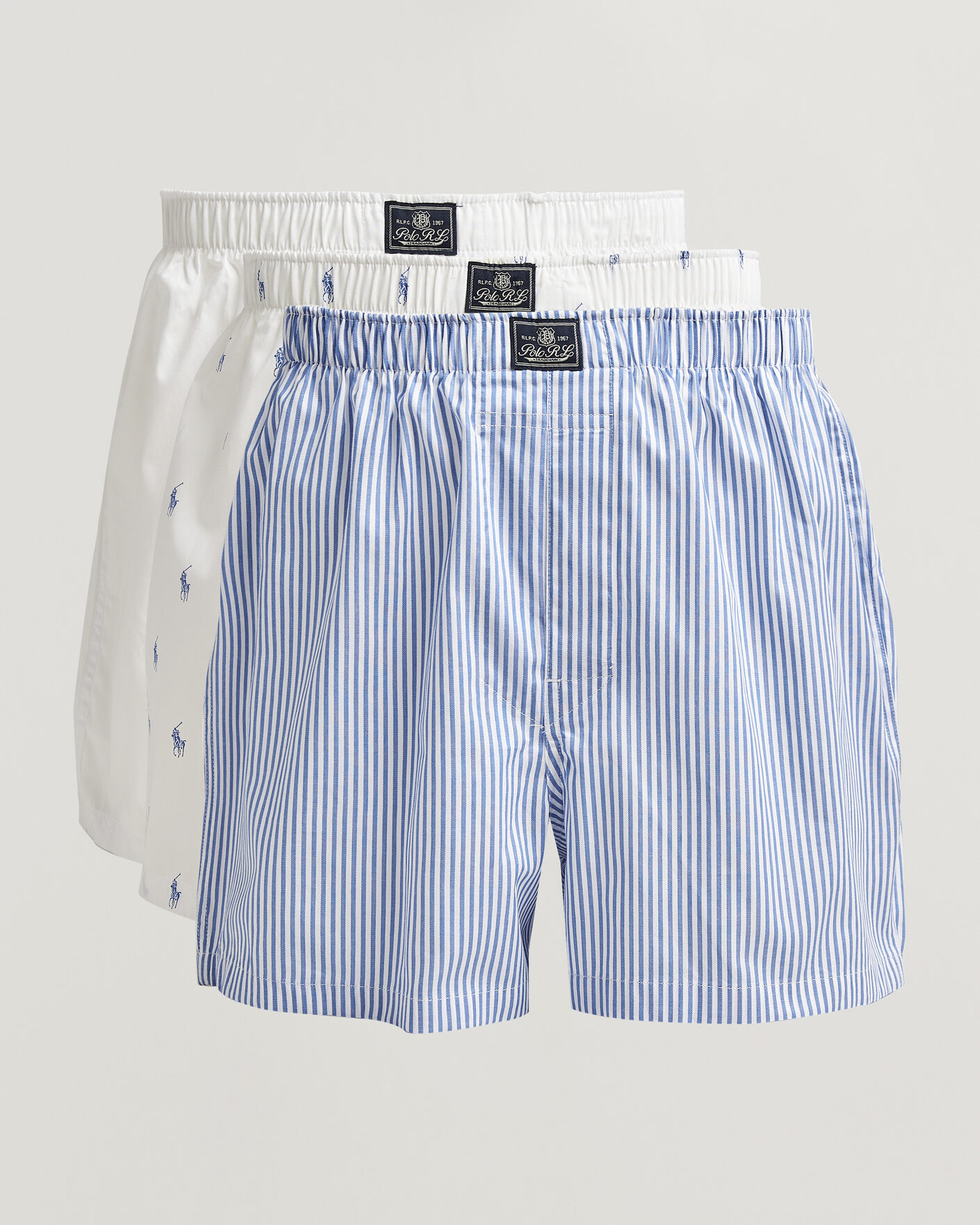 Men | Underwear & Socks | Polo Ralph Lauren | 3-Pack Woven Boxer White/Blue Stripe