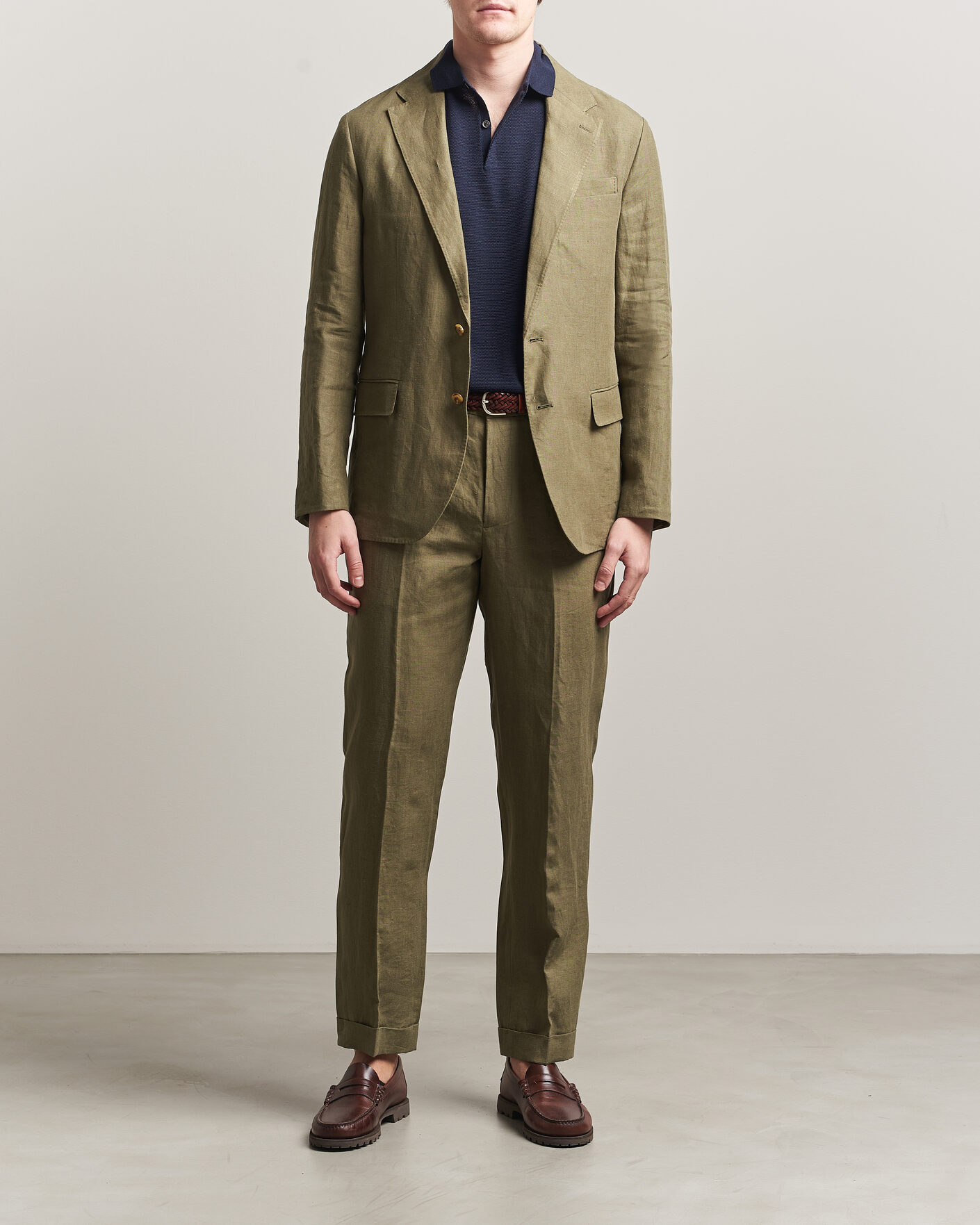 Men | Trousers | Polo Ralph Lauren | Linen Pleated Trousers Basic Olive