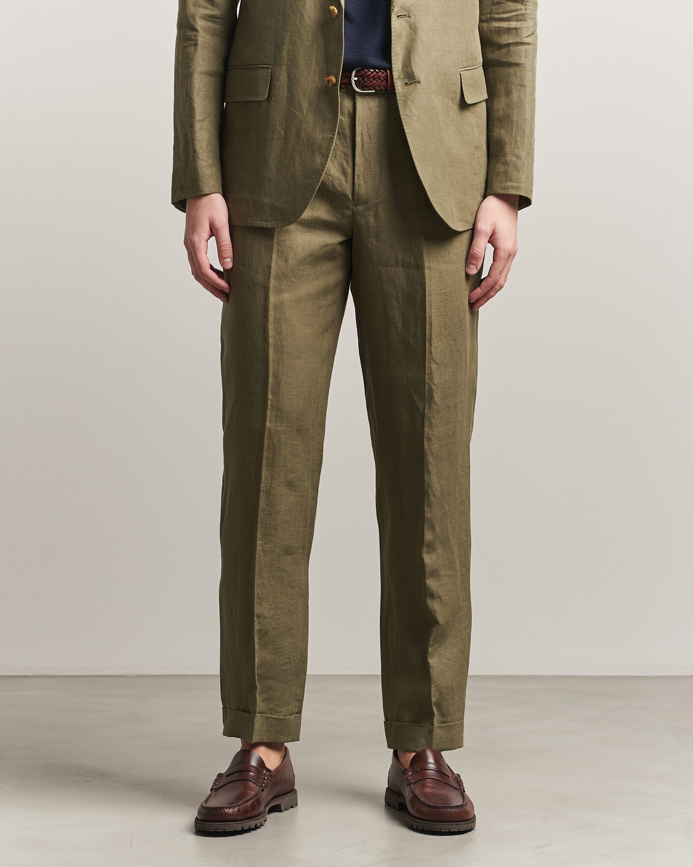 Men | Trousers | Polo Ralph Lauren | Linen Pleated Trousers Basic Olive
