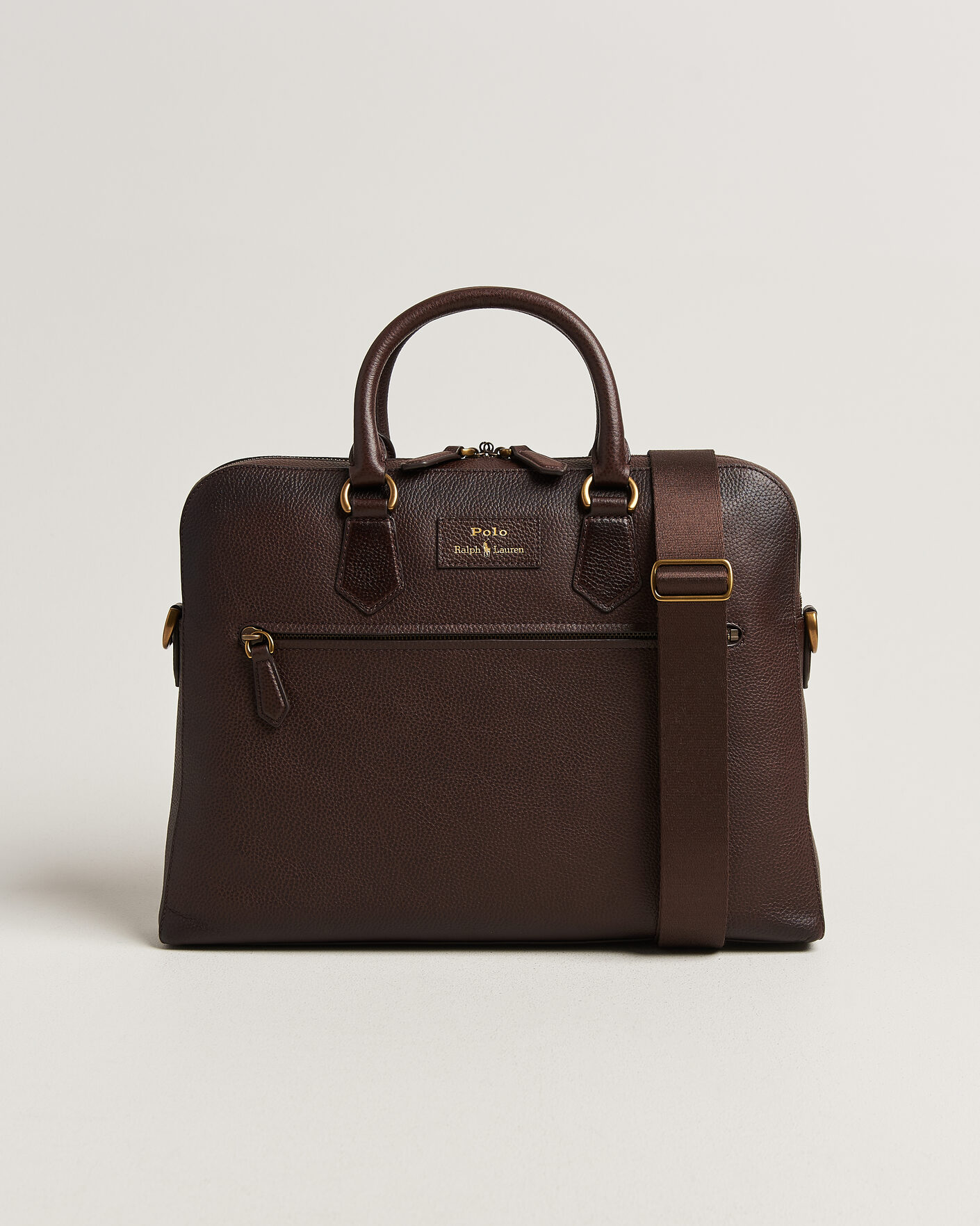 Polo Ralph Lauren Pebble Leather Messenger Bag Dark Brown at