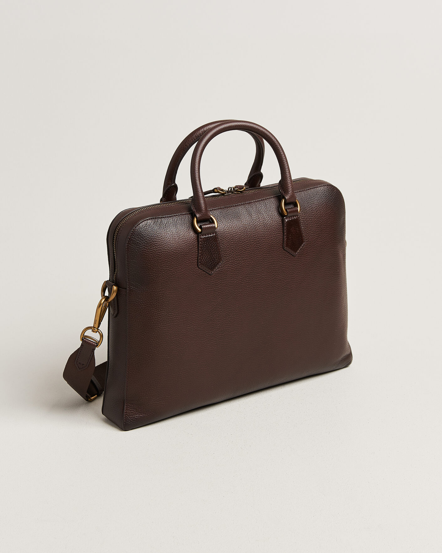Men | Bags | Polo Ralph Lauren | Pebble Leather Briefcase Dark Brown